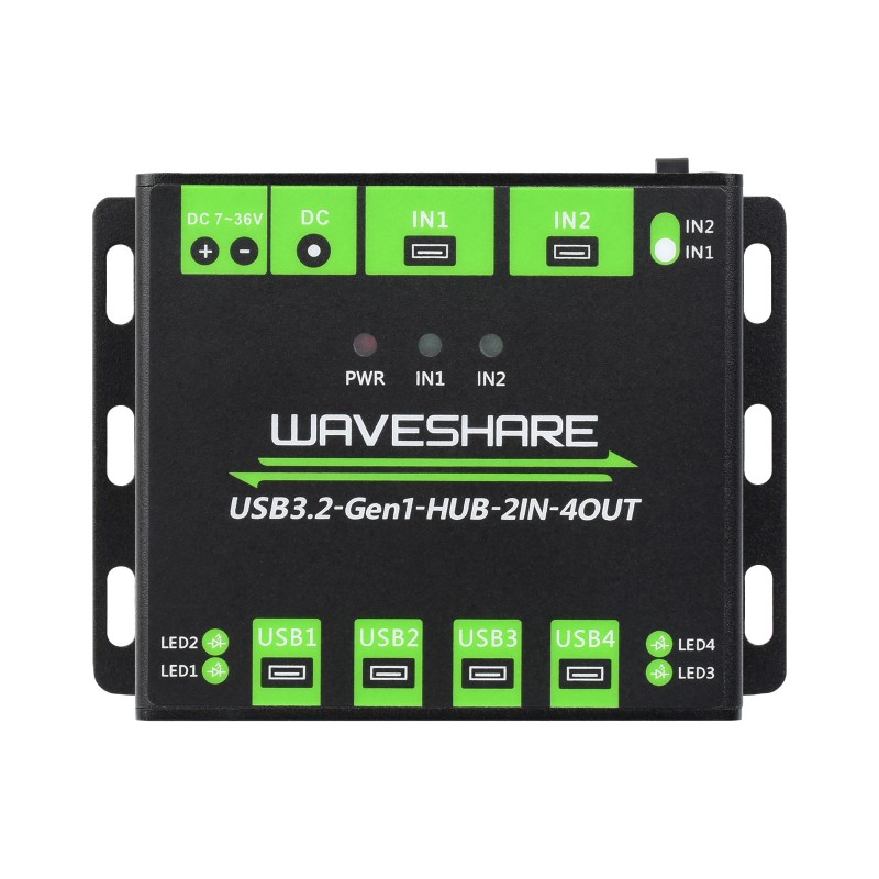 Industrial Grade USB HUB, Extending 4x USB 3.2 Ports, Switchable Dual Hosts, Multi Protections (ของแท้จาก Waveshare)