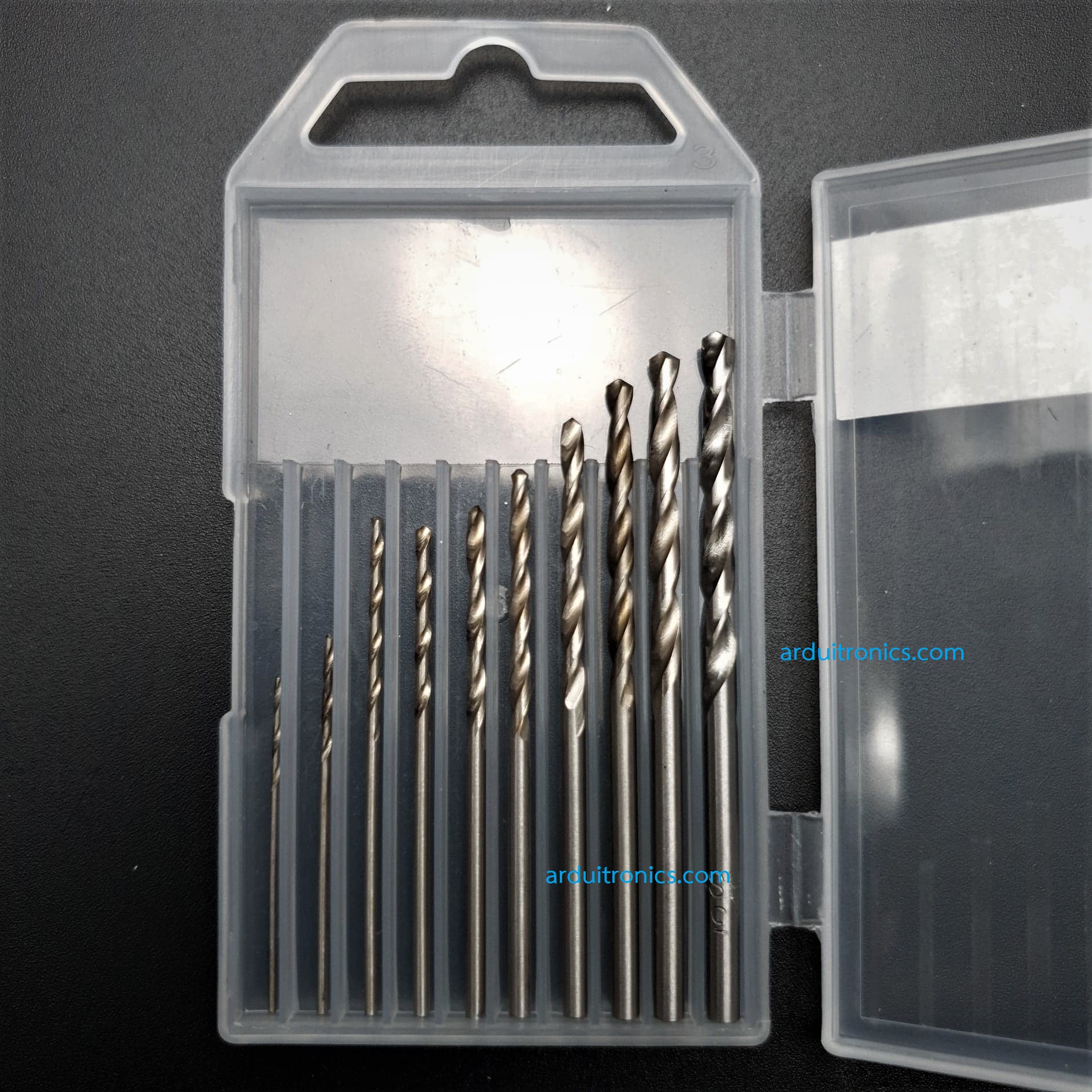 ชุดดอกสว่านเจาะแผ่นปริ๊น 10 ขนาด ขนาดละ 1 ชิ้น (0.8, 1.0, 1.2,1.5,1.8, 2.0, 2.2, 2.5, 2.8, 3.0mm)