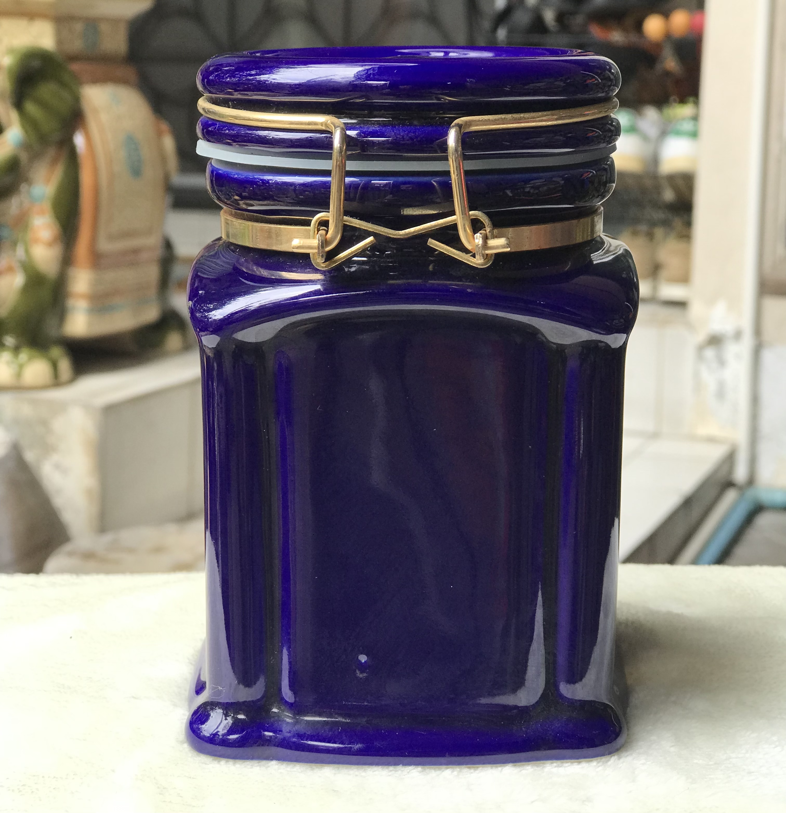 ￼แฮร์รอดส์ กระปุกเซรามิคสูญญากาศ ใส่ชา/กาแฟ Harrods Knightsbridge Of London Canister Blue Color Coffee/tea Container Jar