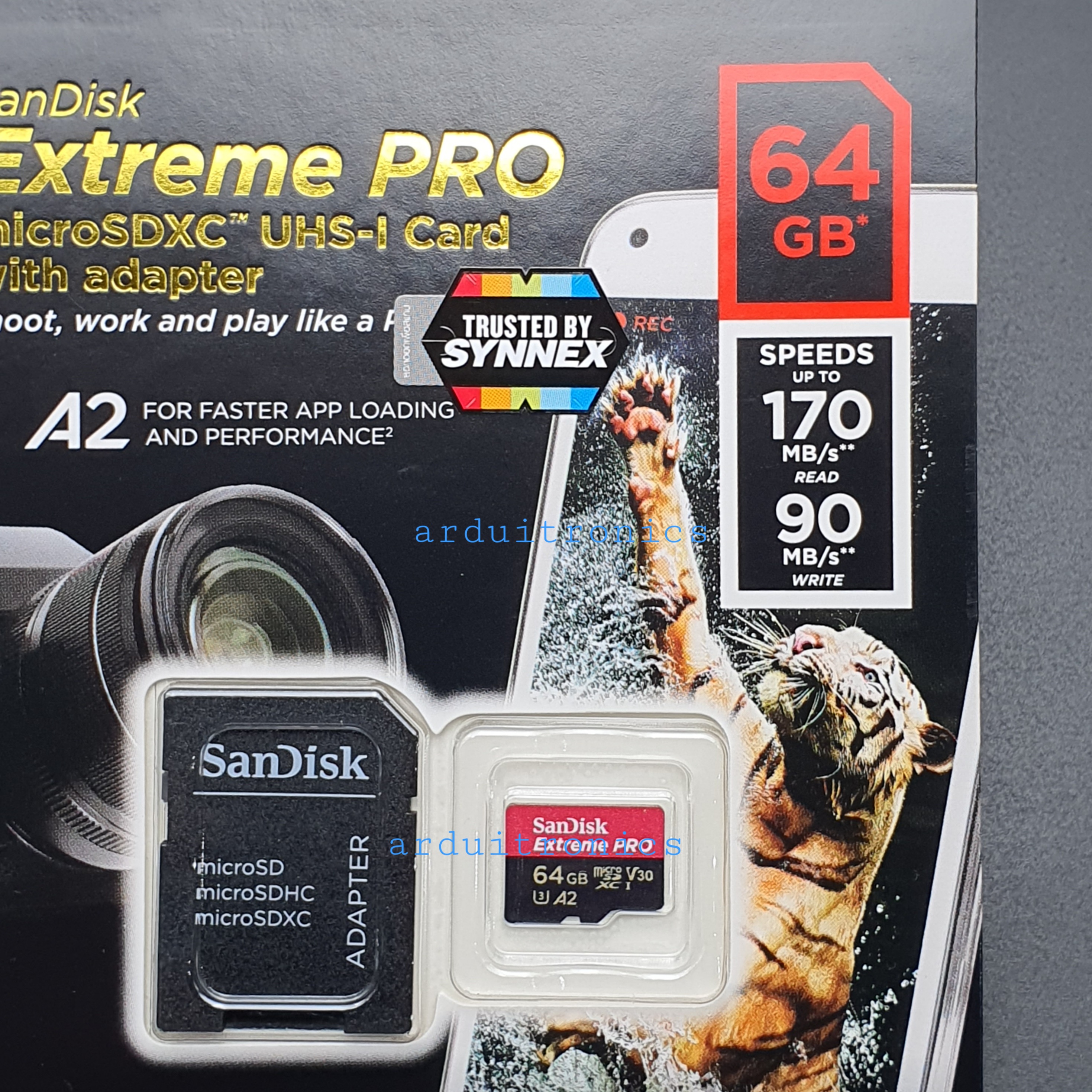 SanDisk Extream Pro 64GB microSDXC UHS-I with adapter (speed upto 170MB/s read 90MB/s)