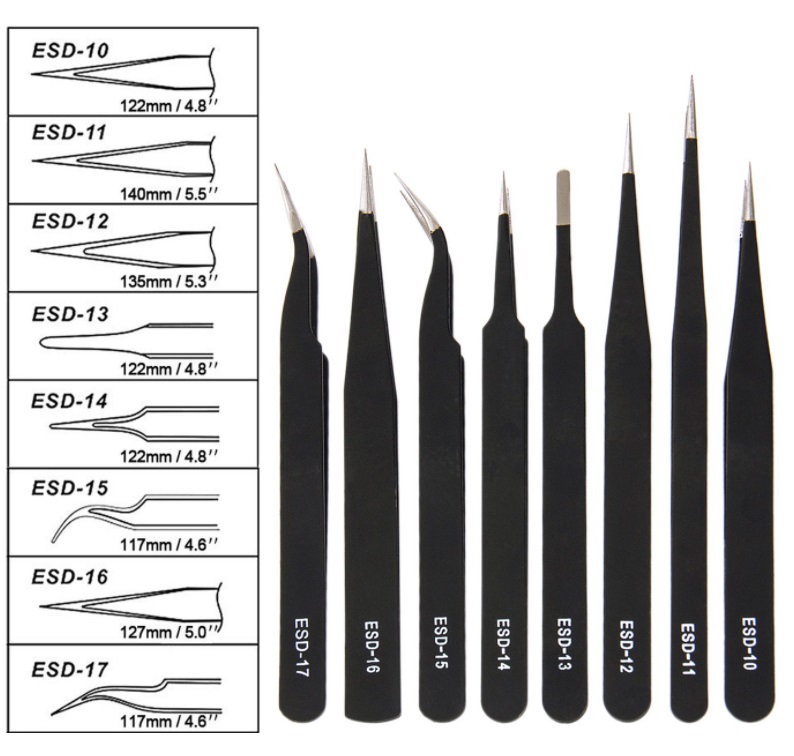 ชุดเซ็ท 8 ชิ้น คีมคีบ (Tweezer) ยี่ห้อ VETUS (ESD10 - ESD17)