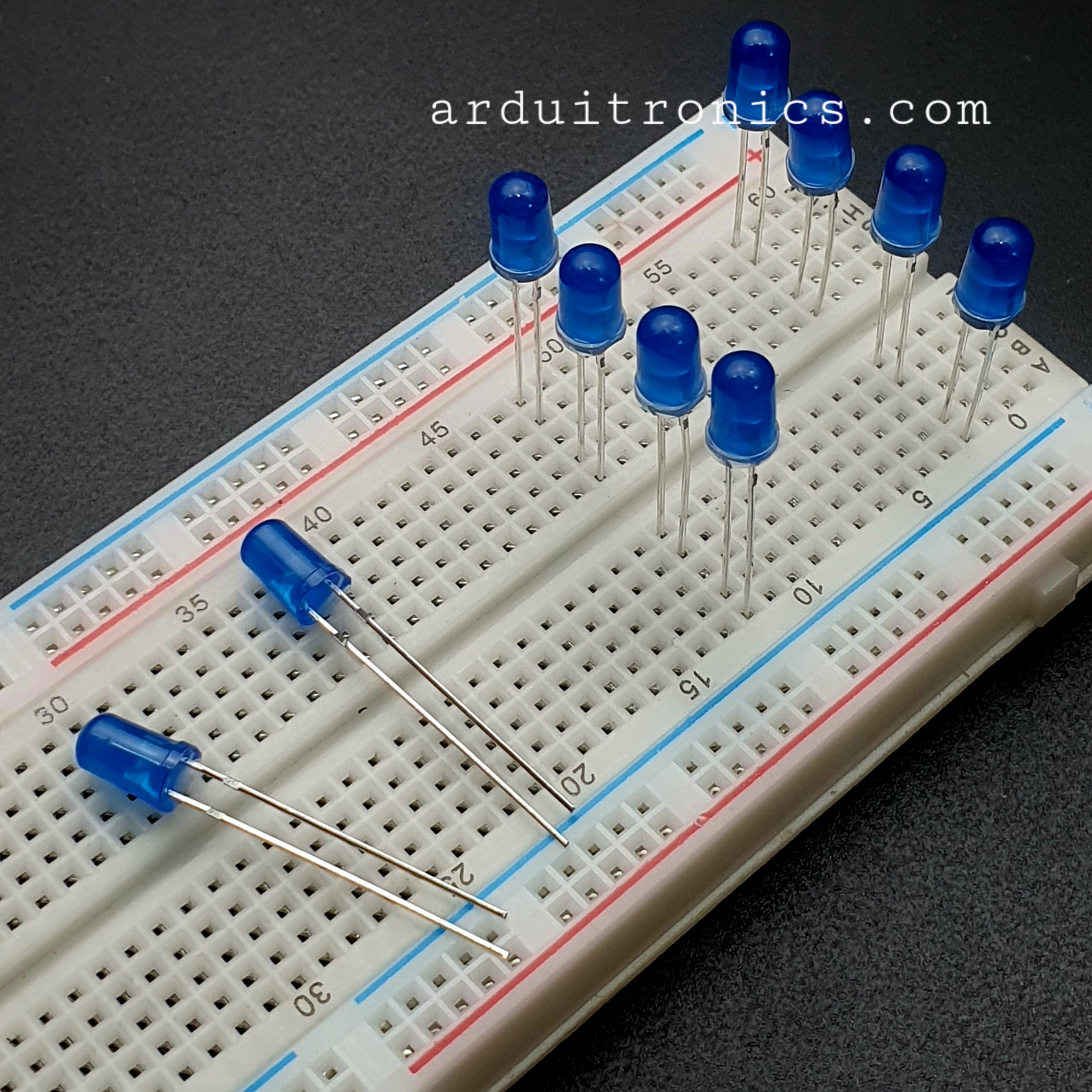 Blue LED 5mm ชุด 10 หลอด ขายาว ขนาด 28mm สีน้ำเงิน