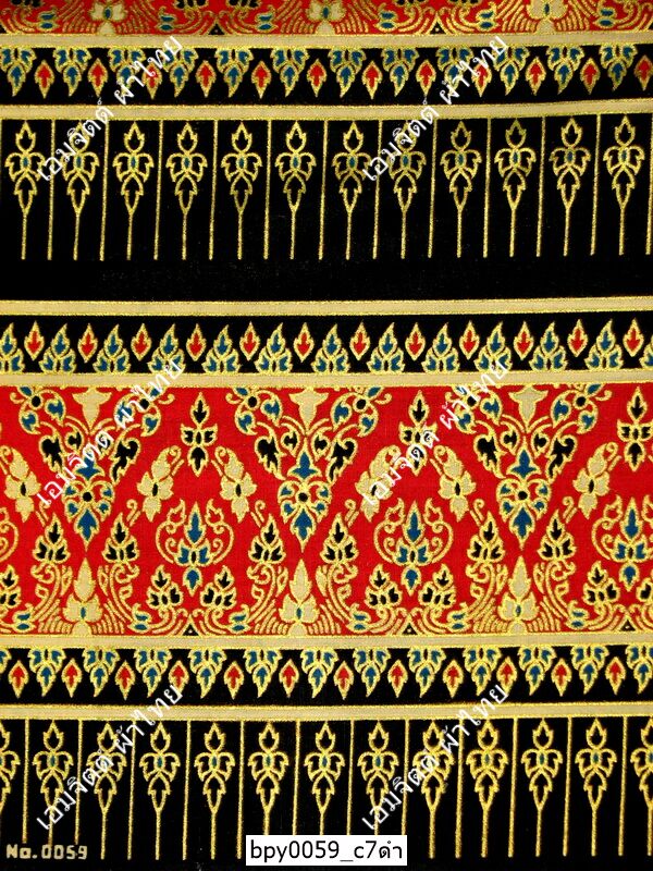 [bpy0059] ผ้าพิมพ์ทอง 1.8เมตร ลายไทย เชิง5ตอน คอตต้อน 100%