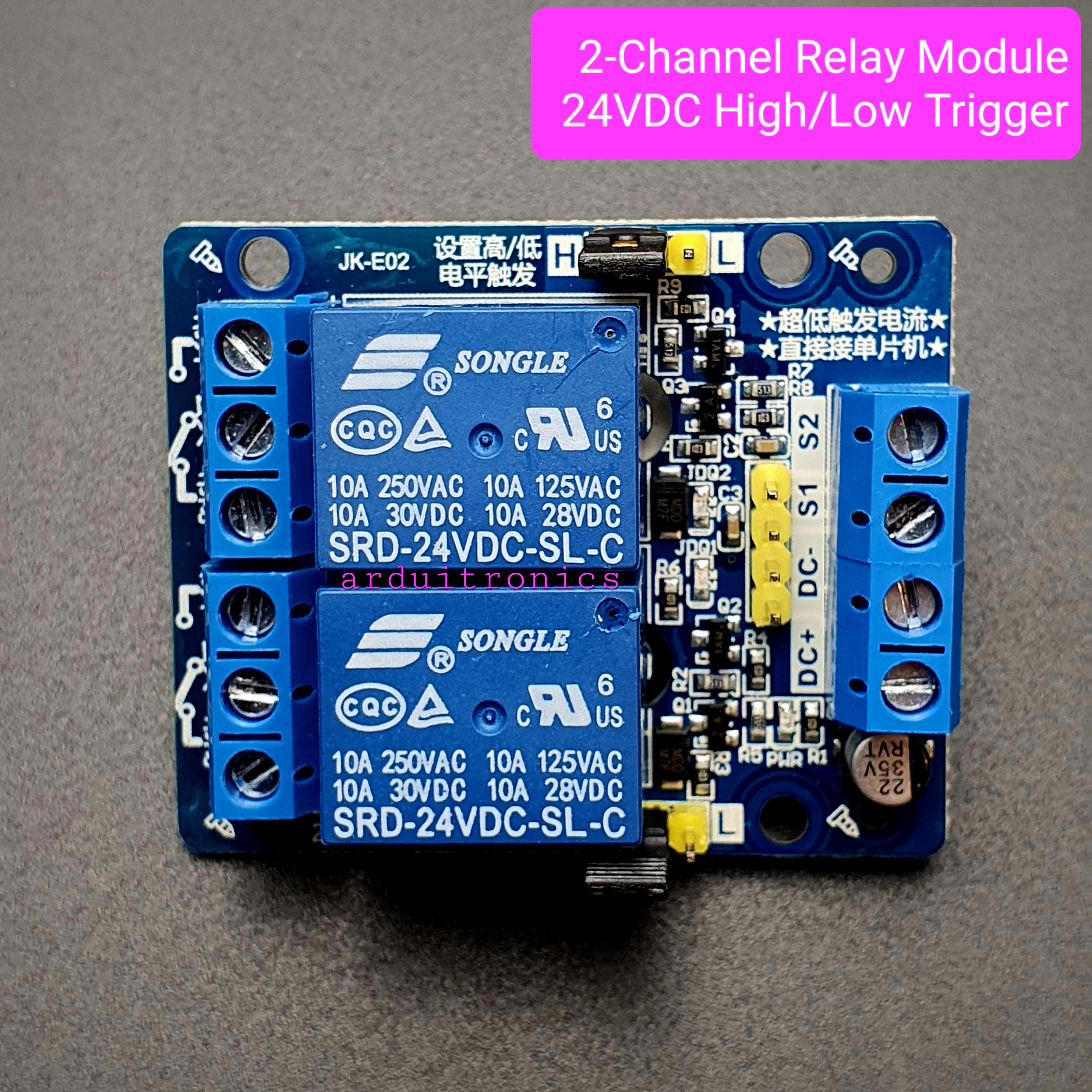2 Channel Relay Module 24V (High/Low Level Trigger)