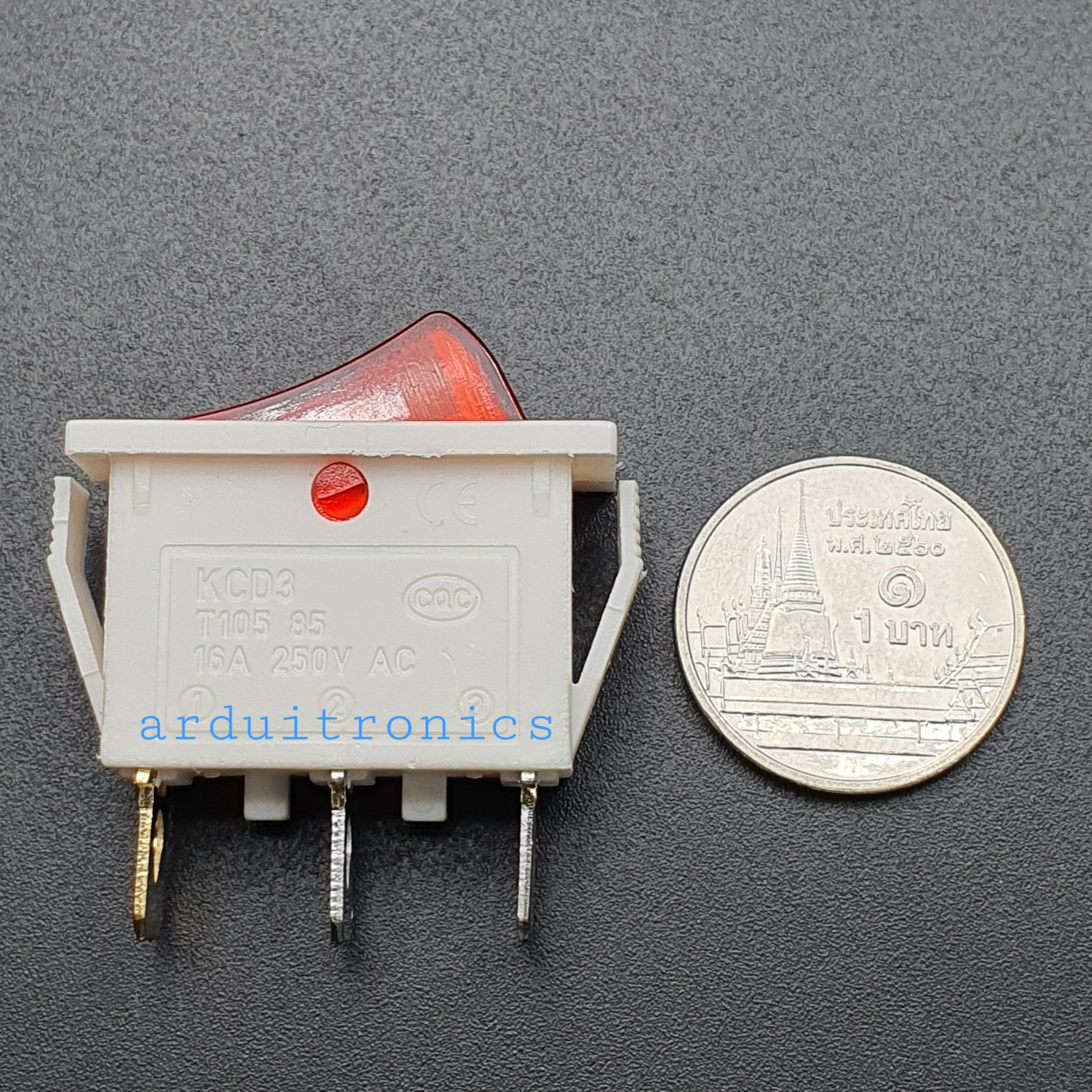 สวิตช์ไฟเปิด/ปิด KCD3-101N 15A 250VAC (3 ขา สีขาว-แดง)