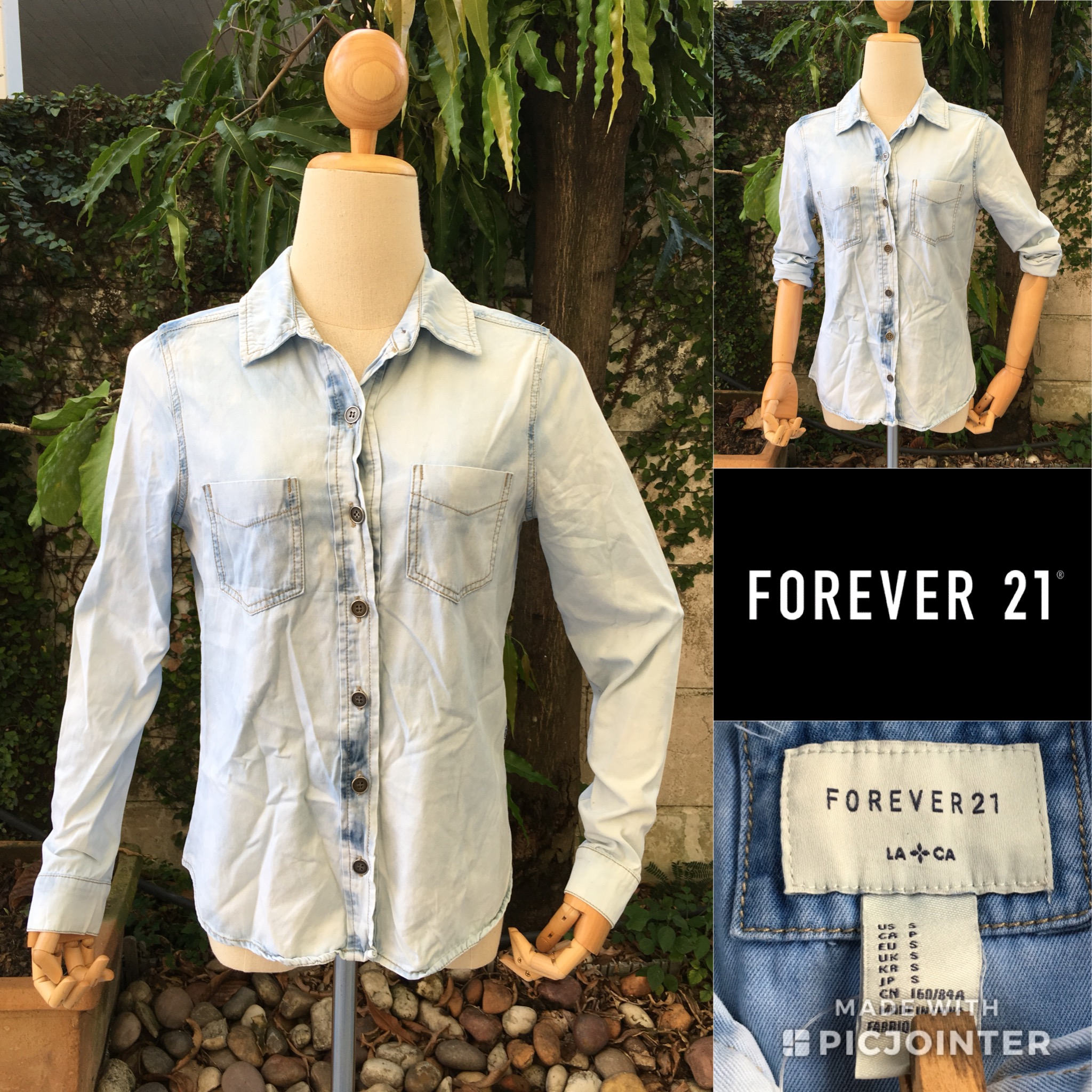 2sis1bro แบรนด์แท้ Forever 21 เสื้อเชิ้ต เสื้อยีนส์ เข้ารูป มือสอง พร้อมส่ง sz S