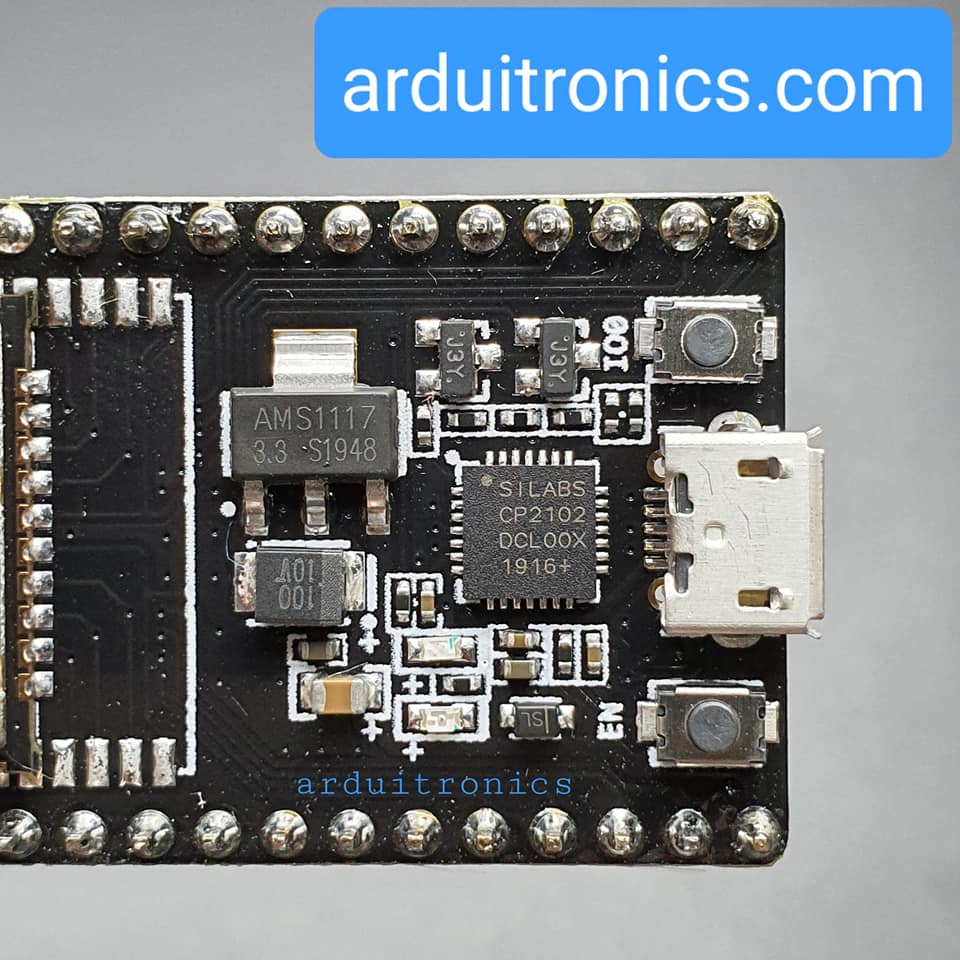 NodeMCU ESP-32S (WiFi + Bluetooth) มีช่องสำหรับใส่หัวต่อเสาอากาศแบบ IPEX 38 pin