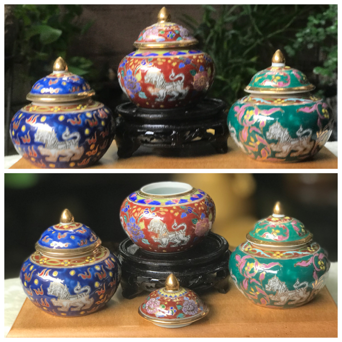 ￼ราคาเริ่มต้น 550 บาท อายุกว่า 30 ปี โถปริกเบญจรงค์เขียนลวดลายและสิงห์ลายน้ำทอง สิงห์ Singha - บริษัท บุญรอด วาระครบ 60 ปี เมื่อปี 2536