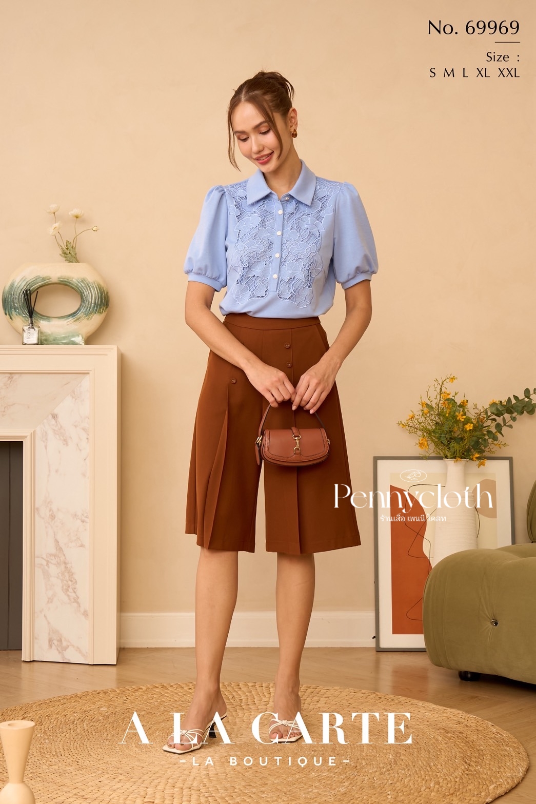 69969 เสื้อยืด A La Carte คอปกโปโล แขนสั้น งานปักฉลุ by PENNY CLOTH อก 38-46"