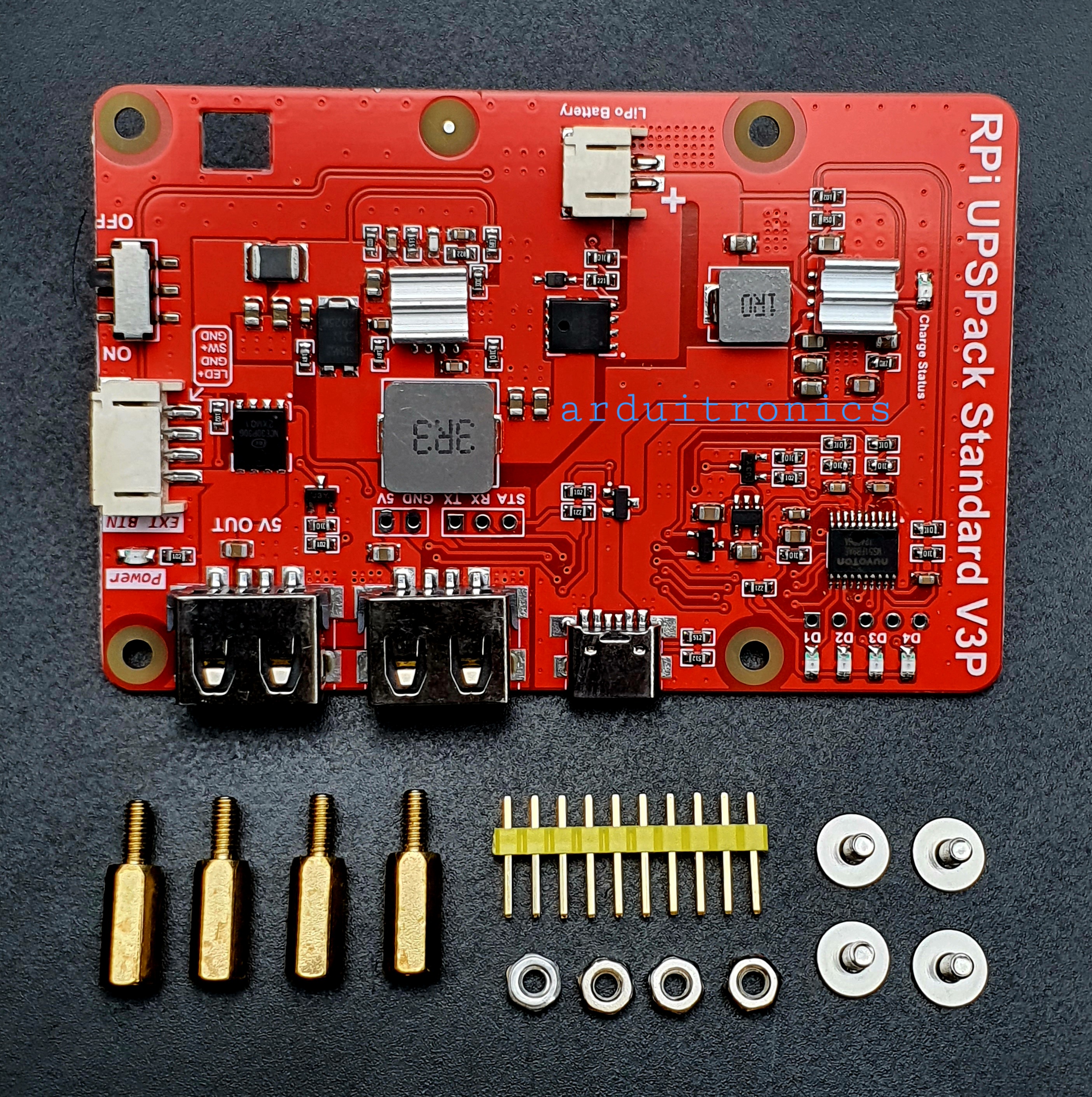Raspberry Pi (RPi) UPSPack Standard V3 module PCB สีแดง