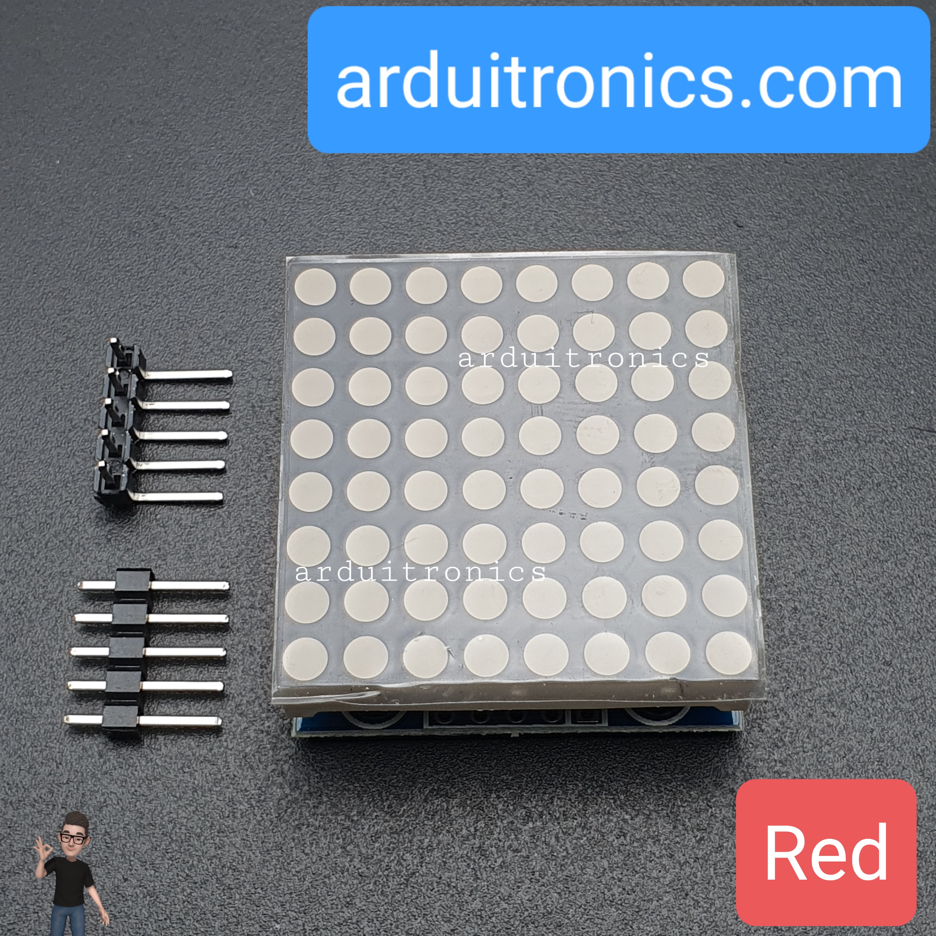 [สีแดง] LED Matrix Driver MAX7219 IC Driver Module + LED Dot Matrix 8x8 ขนาด 32mm x 32mm 1 ชุด (1 x 1)