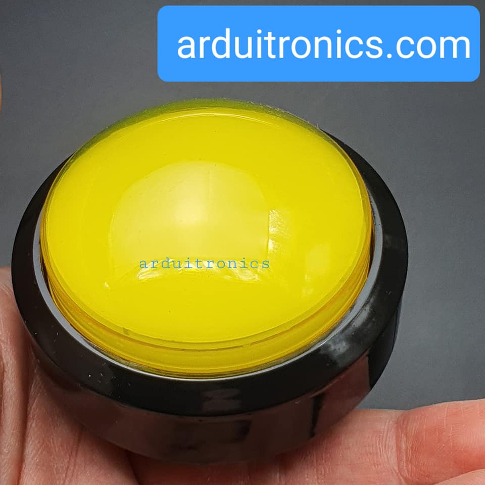 ปุ่มกดตู้เกม สวิตช์กดติดปล่อยดับขนาดใหญ่ 60mm พร้อมไฟ LED สีเหลือง