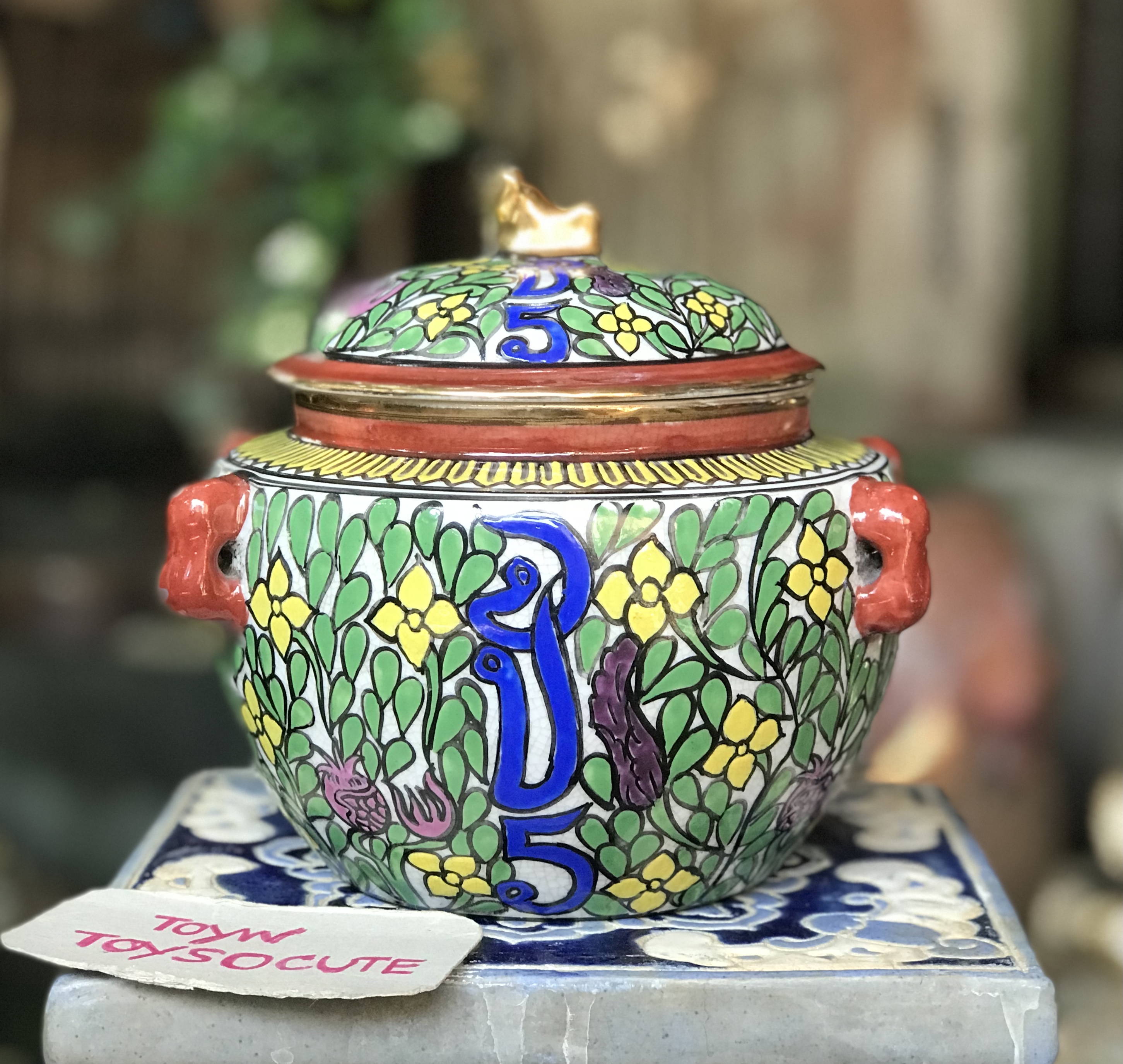 โถสี่หู โถกะปิ เครื่องกระเบื้องวาดมือเขียนสี Hand Painted Ceramic Pot