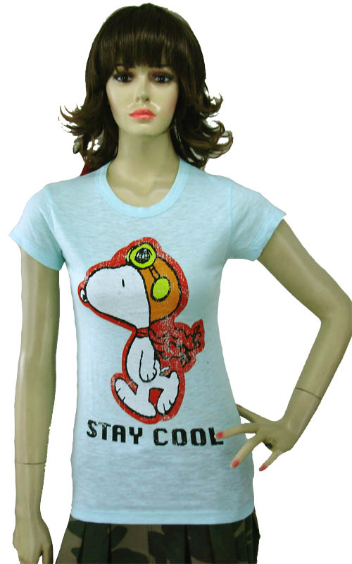 เสื้อยืดแขนสั้น สีฟ้า ลายวินเทจ Snoopy Flying Ace