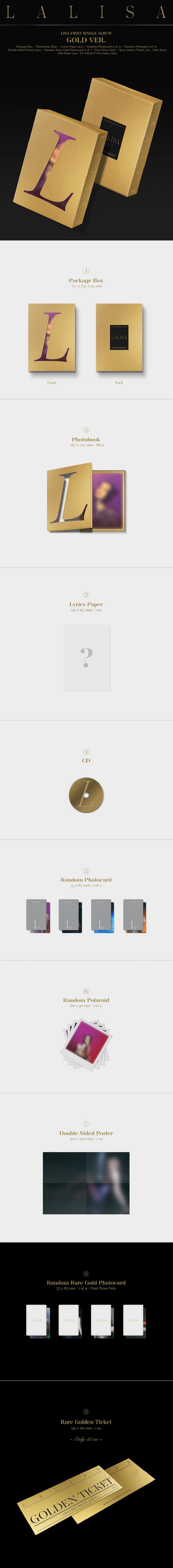 BLACKPINK - LISA - FIRST SINGLE ALBUM LALISA หน้าปก GOLD Ver. แบบได้ของแถมเพิ่มจาก เค ทาว - ส่ง เรือ + โปสเตอร์ พร้อมกระบอกโปสเตอร์