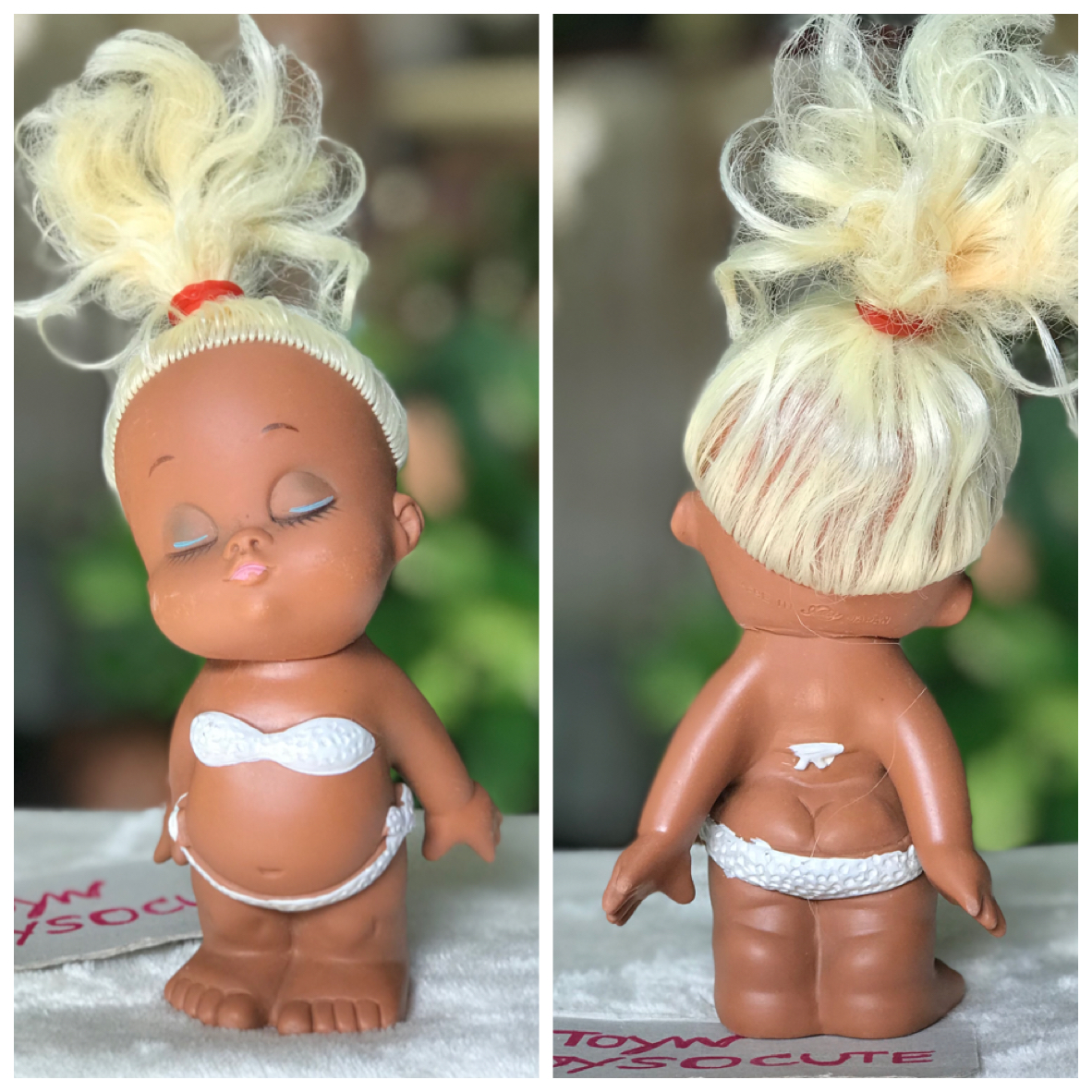 ￼Vintage 1968 KWK Japan Rubber Viny Doll ปั๊ม JAPAN คอด้านหลัง และใต้เท้า ตุ๊กตาเด็กดำ ตุ๊กตาผิวสี Made In Japan