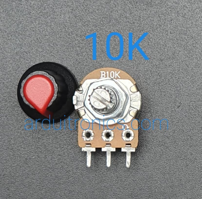ตัวต้านทานปรับค่าได้พร้อมจุกหมุน 10K Ohm (พร้อมแหวนรอง) - Potentiometer1