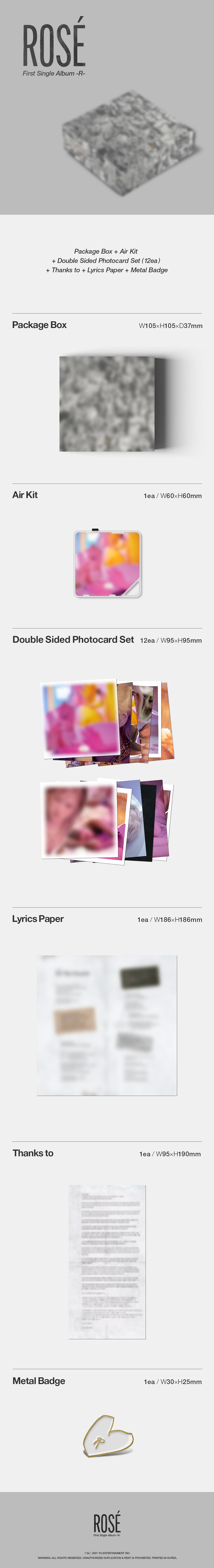 BLACKPINK - Rosé (rose) First Single Album -R แบบ Kit Album- แบบ เค ทาว ไม่มีของแถมพิเศษเพิ่มนะคะ