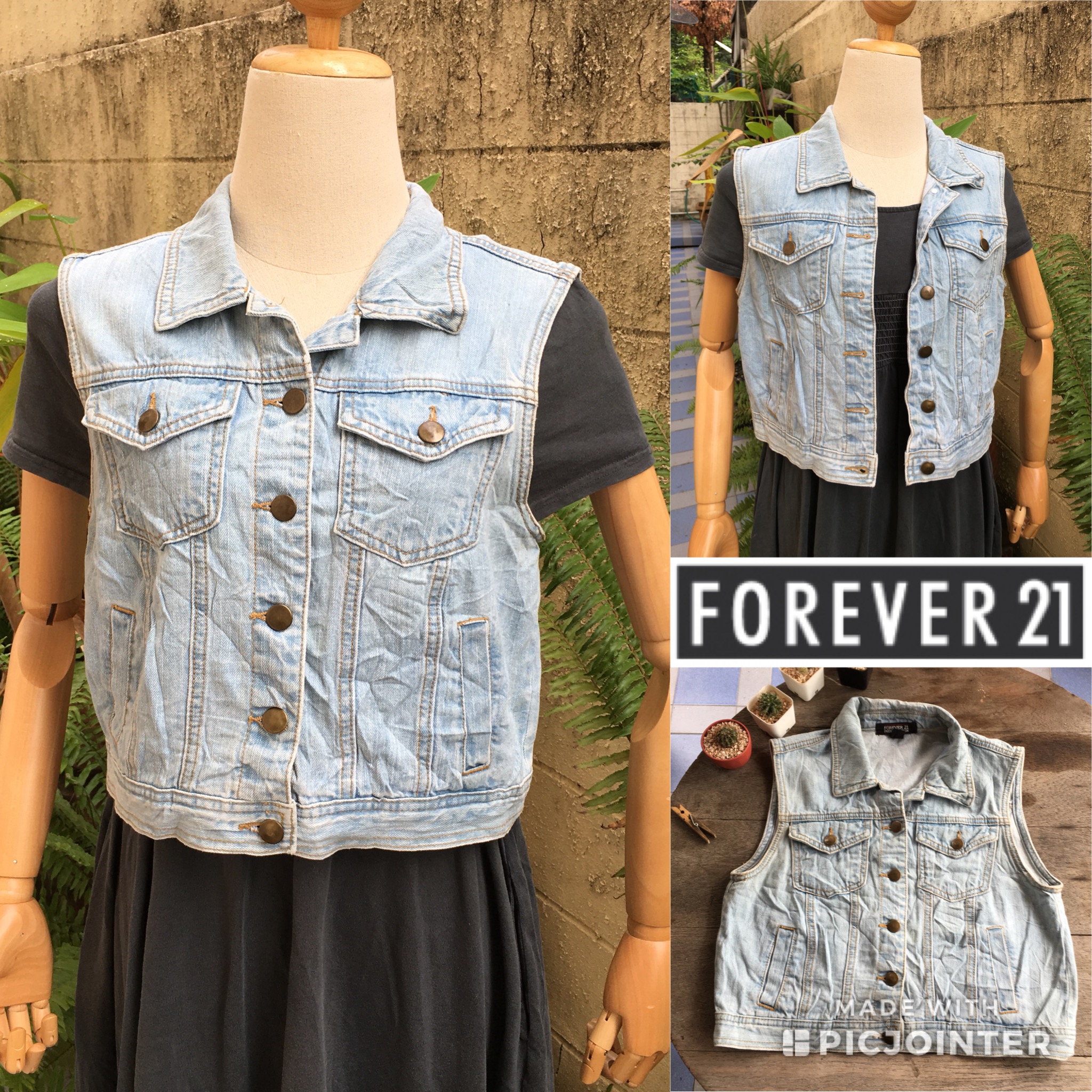 2sis1bro แบรนด์แท้ Forever 21 เสื้อกั๊กยีนส์ แจ็คเก็ต ฟ้ากลาง มือสอง พร้อมส่ง sz M