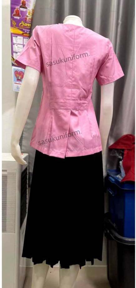 เสื้อริ้วชมพูขาว คอกลม ผู้หญิง ปักกระทรวงสาธารณสุข