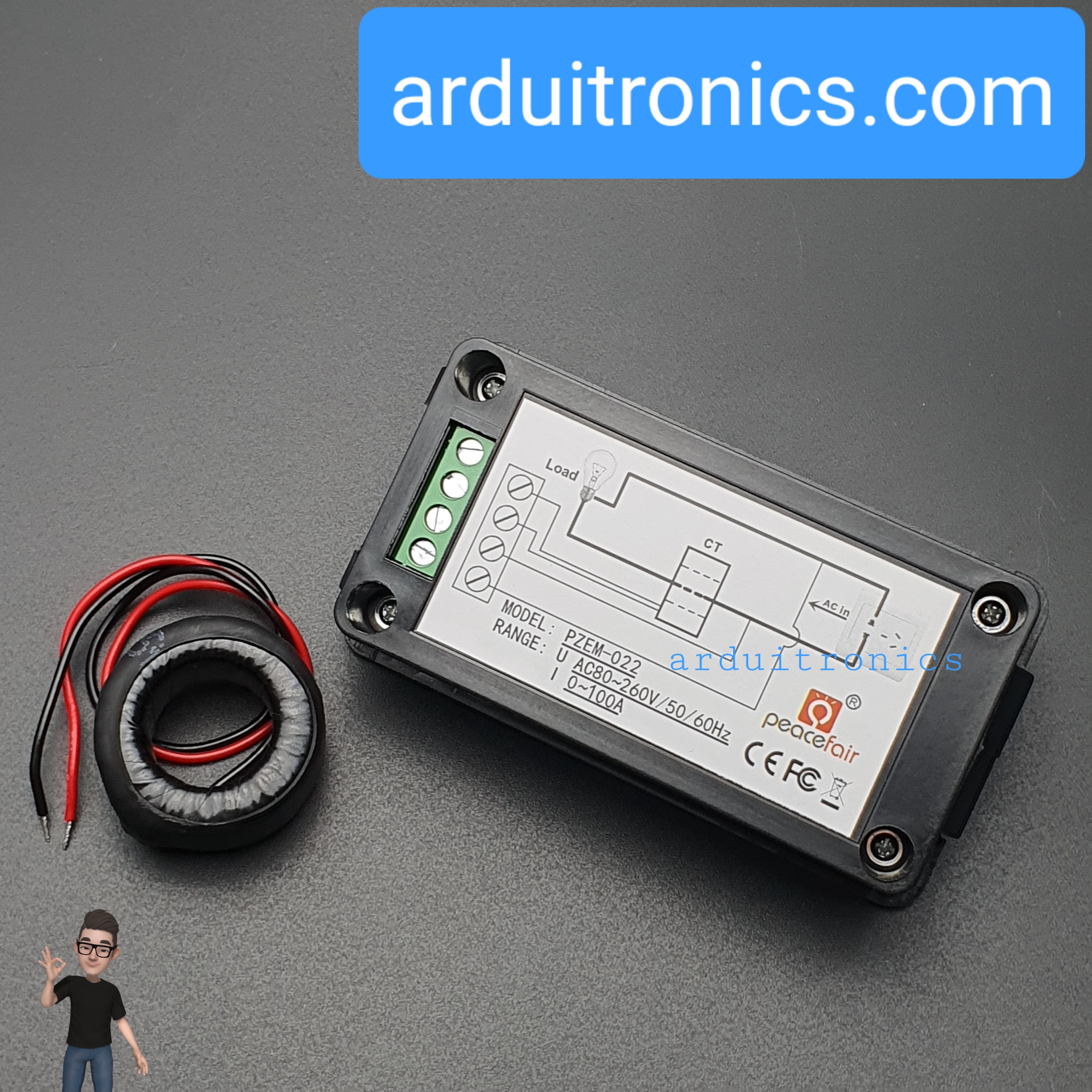 PZEM-022 100A AC Digital Power Meter มิเตอร์วัดการใช้พลังงาน + with Coil Current Transformer (CT)