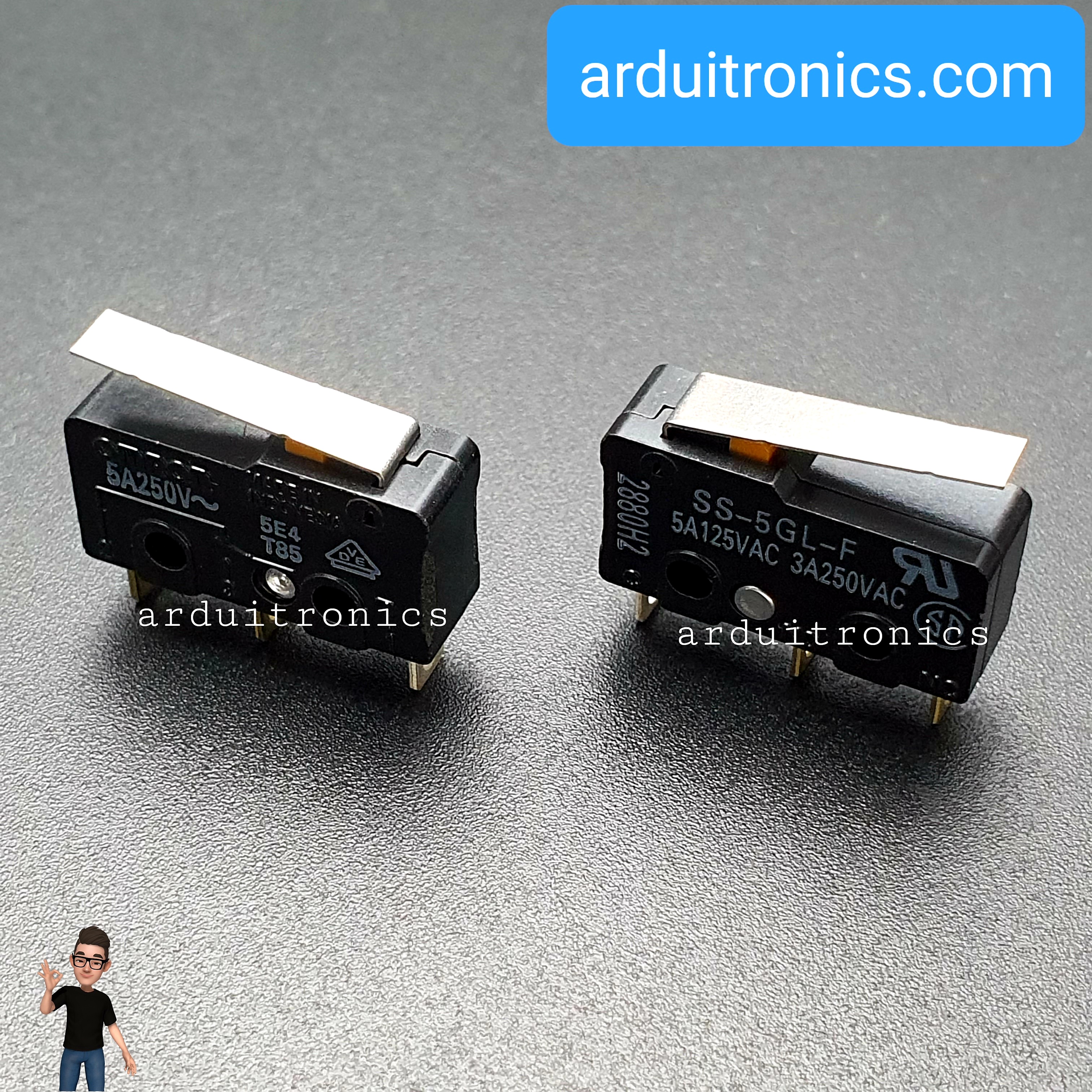 SPDT-NO/NC Hinge Lever Microswitch, 5 A @ 125 V ac Part No. SS-5GL-F