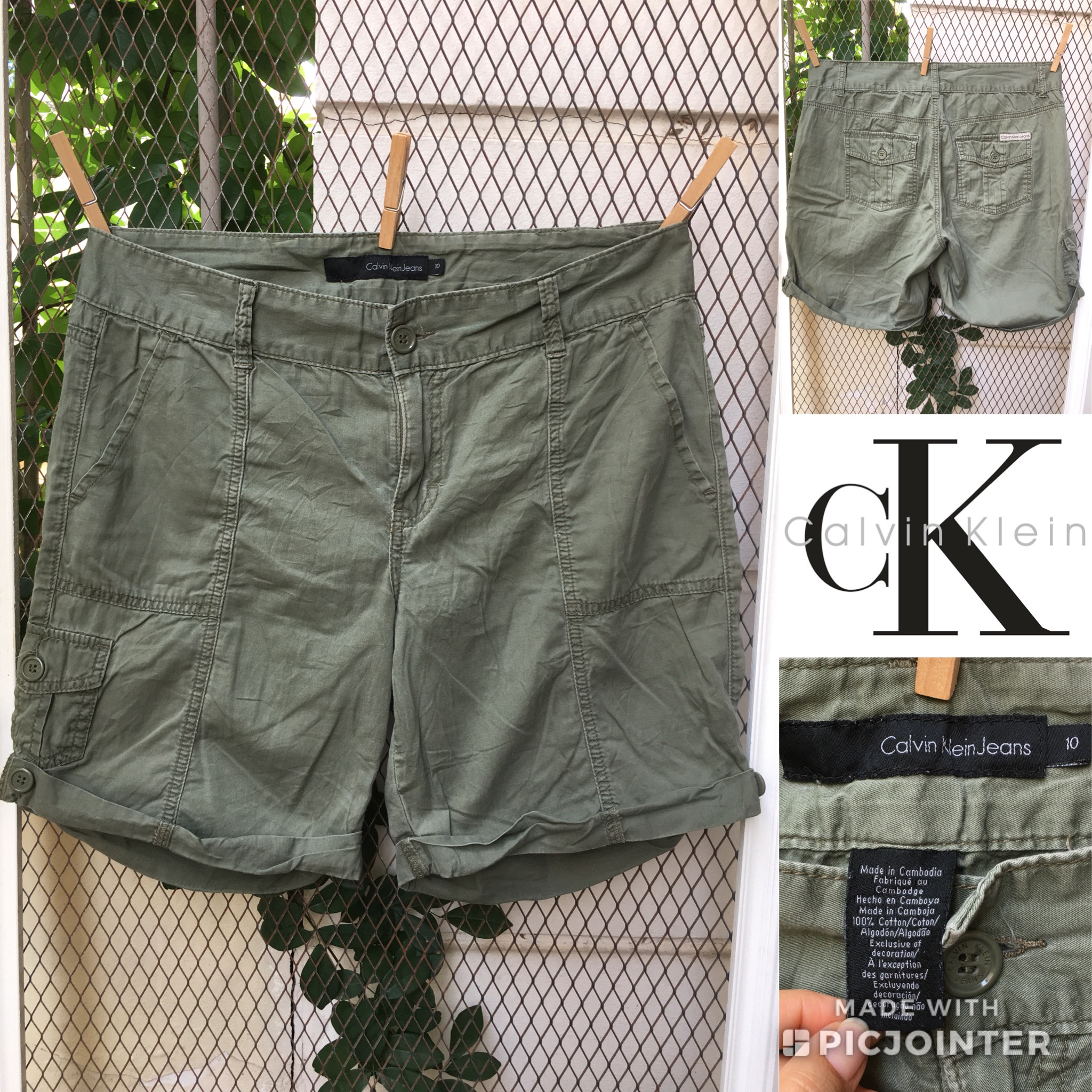 2sis1bro แบรนด์แท้ Calvin Klein Jeans กางเกงขาสั้น คาร์โก้ มือสอง พร้อมส่ง sz 10