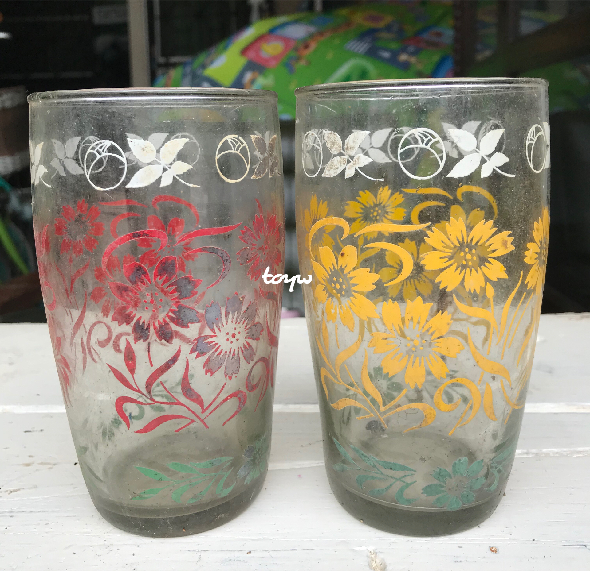 คู่ละ 390 บาท แก้วน้ำวินเทจ Vintage ใบใหญ่ งานเก่า ไม่บิ่นไม่แตกไม่ร้าว ขนาดปากกว้าง 8 ซม สูง 14.5 ซม