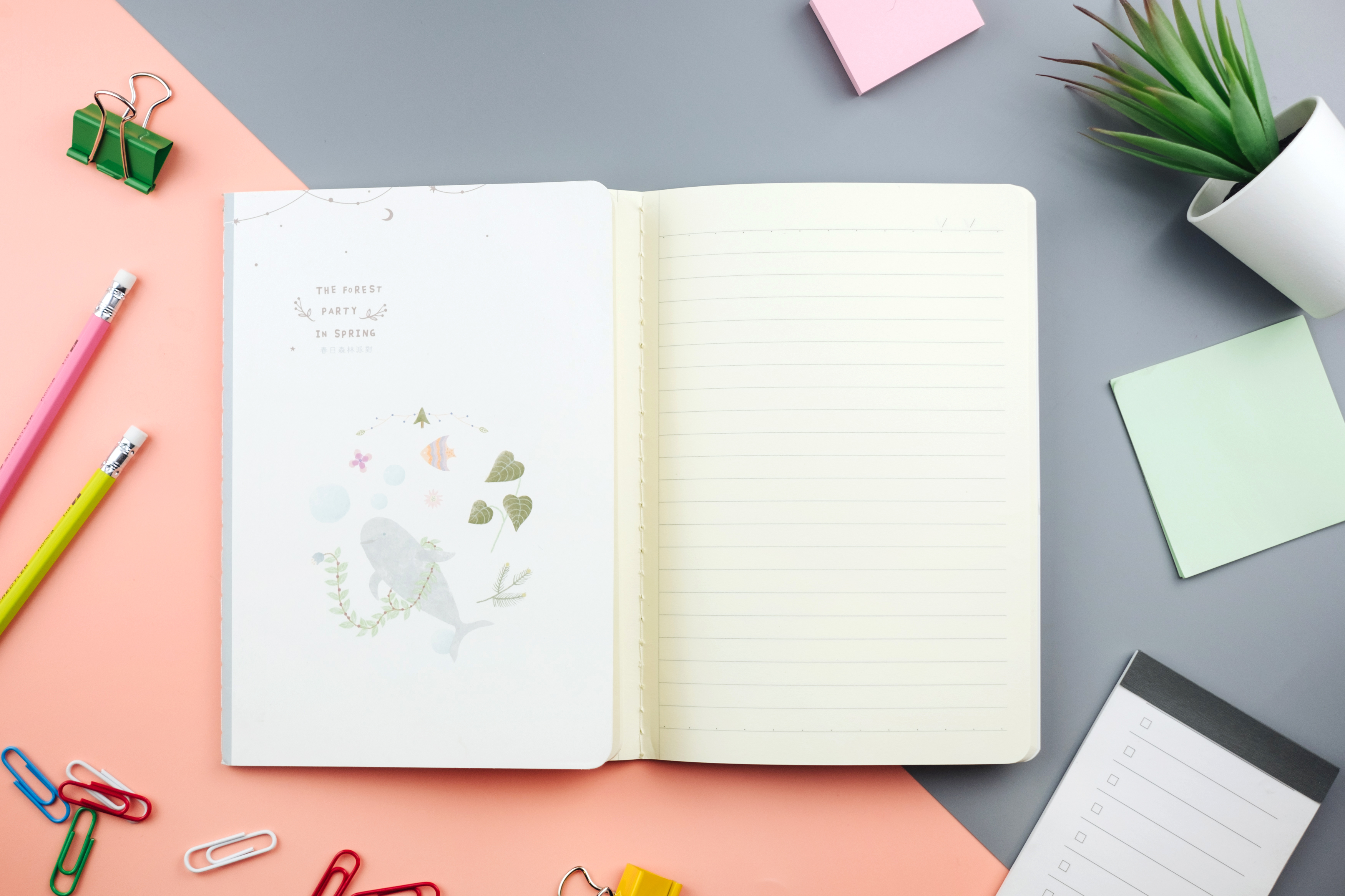 Ohmynote สมุดโน้ตน่ารัก ลายปลาวาฬ เย็บด้าย หนา 64 หน้า มีเส้น