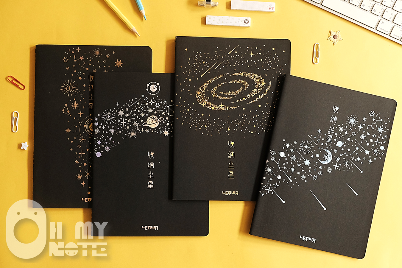Ohmynote สมุดโน้ตน่ารักลายอวกาศ สมุดโน้ตกระดาษสีดำทั้งเล่ม กระดาษหนาอย่างดี ดำ