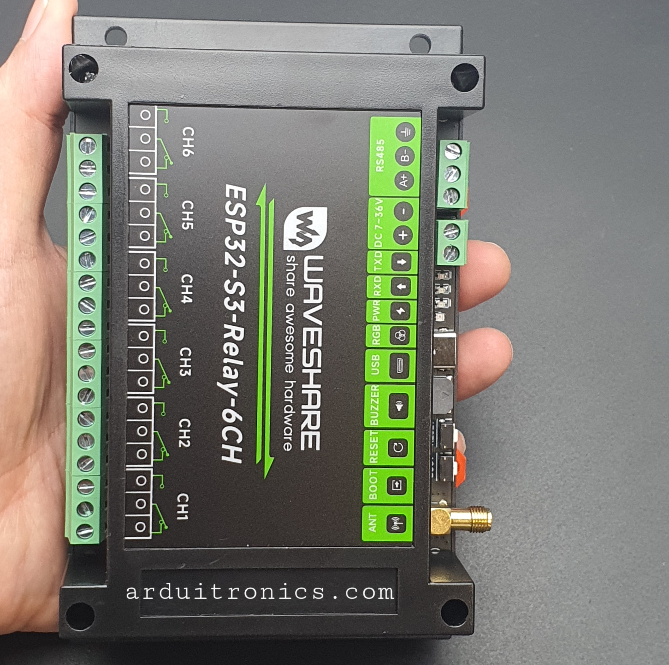 Industrial 6-Channel ESP32-S3 WiFi Relay Module, Supports WiFi / Bluetooth / RS485 control, Onboard RS485 / Pico HAT interfaces (แท้ WaveShare)