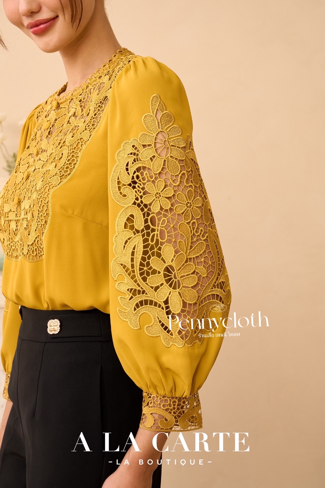 69897 เสื้อ A La Carte เสื้อชีฟองแต่งลูกไม้เนื้อทอ ช่วงอก และแขน by PENNY CLOTH