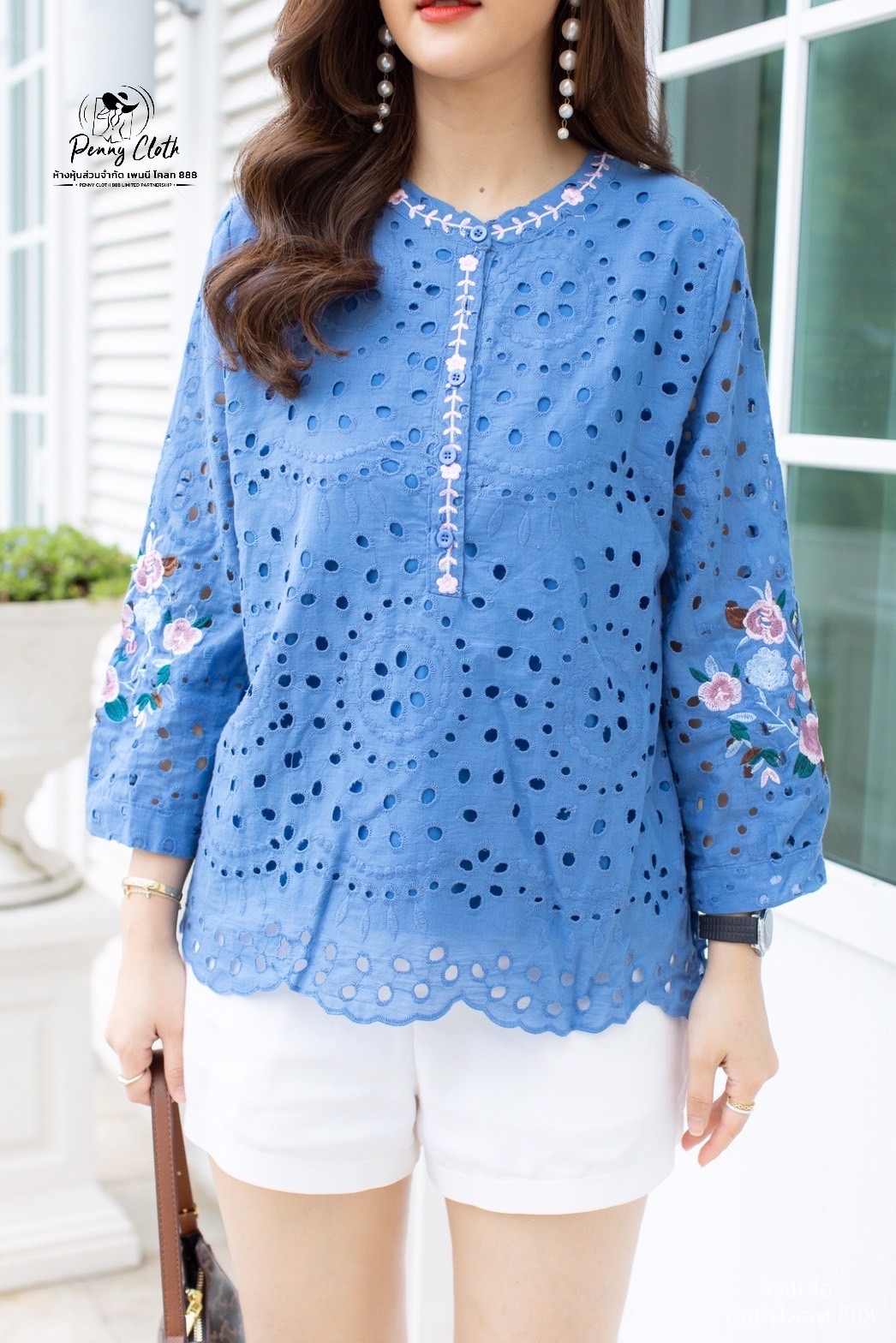P10A เสื้อผ้าฝ้ายญี่ปุ่น งานปักฉลุ งานปักดอกไม้ มีซับใน ขนาดอก 44 นิ้ว สีฟ้า ชมพู เขียว ขาว ดำ