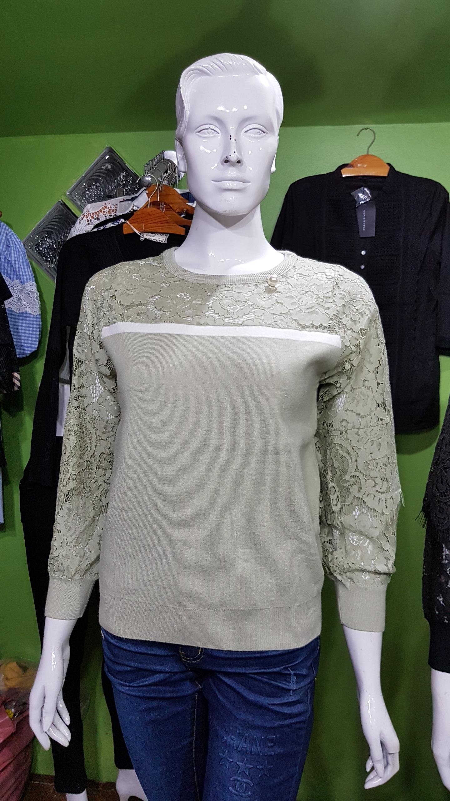 เสื้อไหมพรมแขนยาว KNIT&CO ต่อผ้าลูกไม้ที่ไหล่และแขน ผ้าเนื้อนุ่ม ขนาดฟรีไซด์อก 36-42" ค่ะ