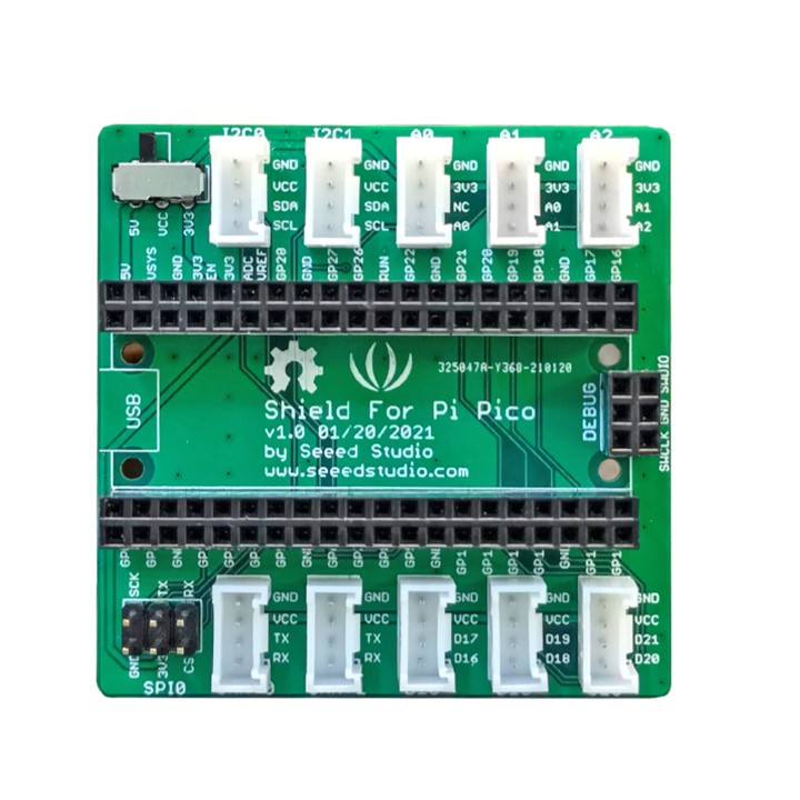 Grove Shield for Pi Pico - All female headers output, Grove interface for 2× I2C, 2× UART, 3× Digital, 3× Analog, Power Switch, 1x SPI, SWD Debug Interface (แท้ Seeedstudio)