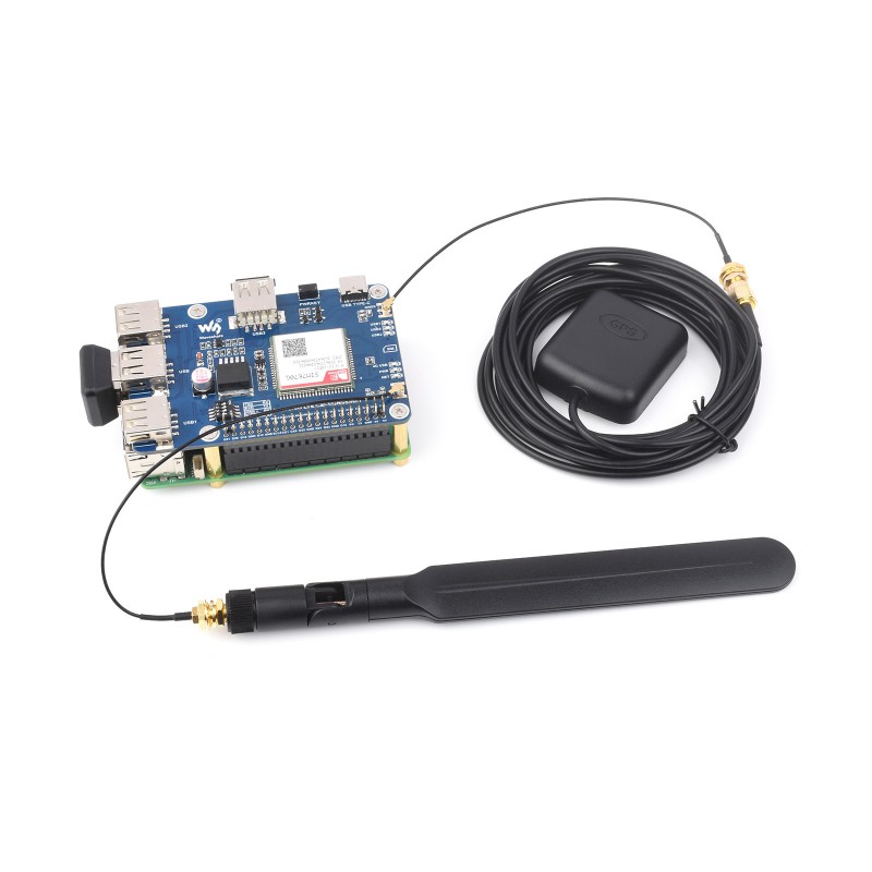 Cat-1/GNSS HAT for Raspberry Pi, Based On SIM7670G Module, Global Multi-band LTE 4G Cat-1 support, GNSS Positioning, 3x USB 2.0 extended ports(Waveshare)