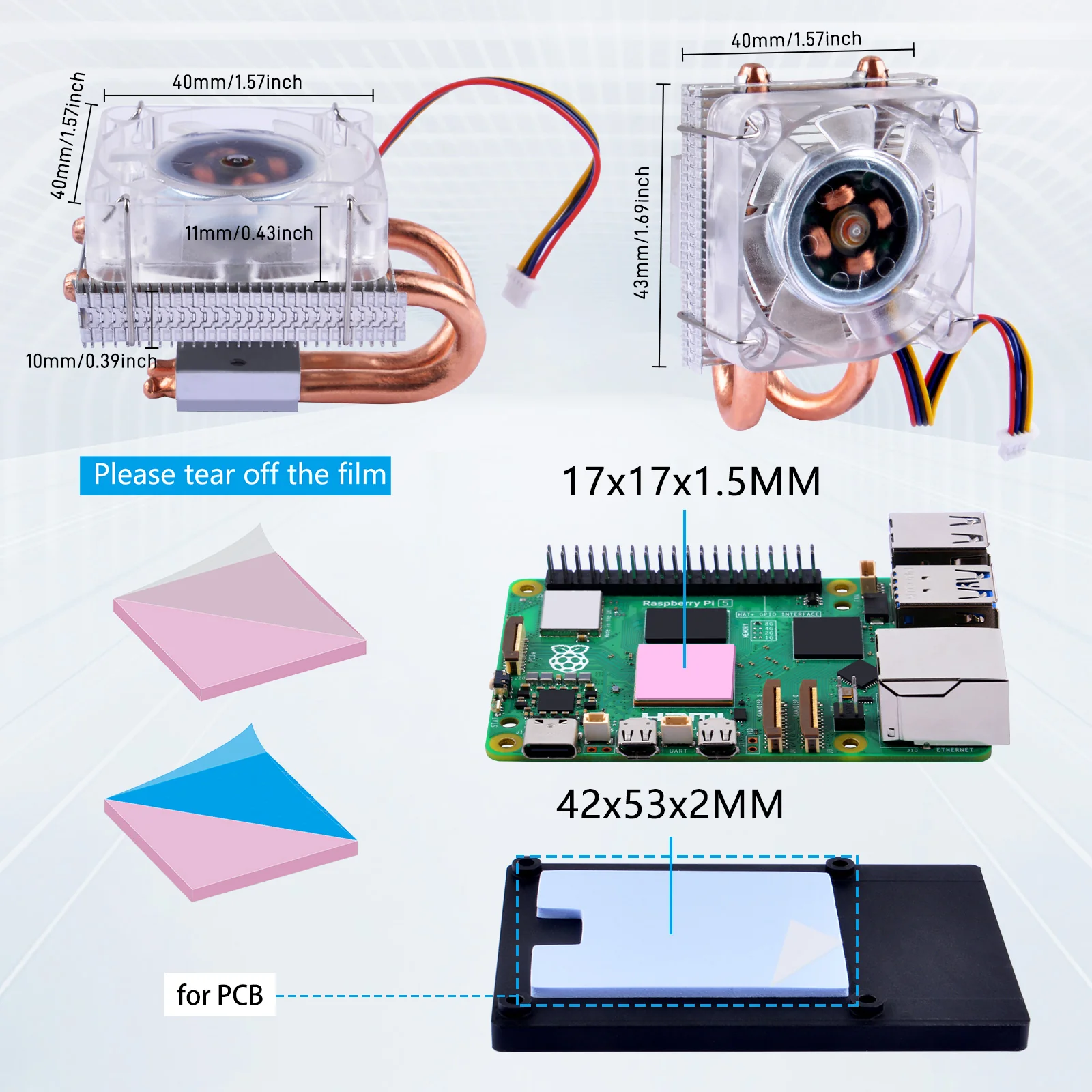 52Pi Low-Profile Ice Tower Cooling Fan RGB LED Light for Raspberry Pi 5