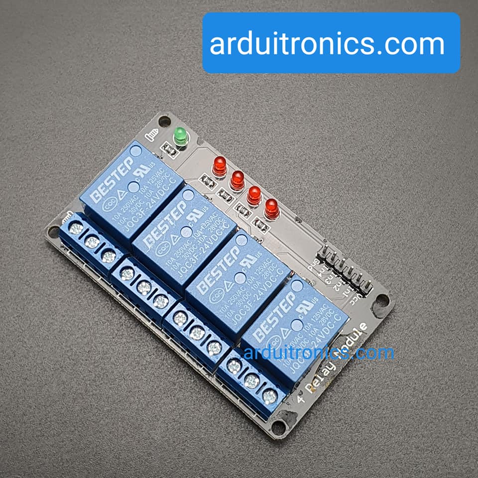 24V 4 Channel Relay Low-Level Trigger Relay Module (with LED - PCB สีดำ มีช่องสกรูให้ยึด)
