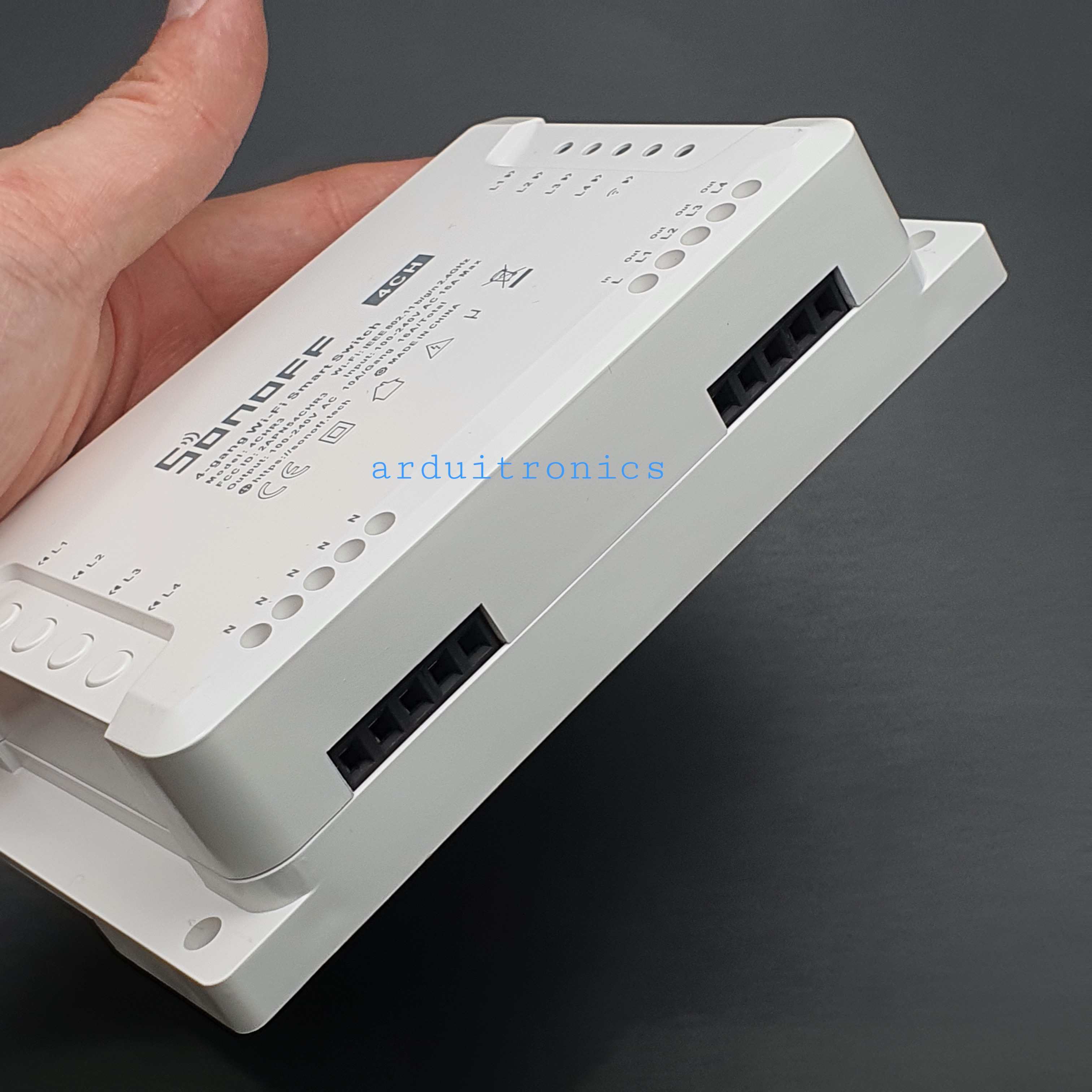 Sonoff 4CH R3 (รุ่นล่าสุด) สวิตซ์ Wi-FI แบบ 4 ช่อง ควบคุมแยกอิสระผ่านปุ่มและแอพ เลือกได้ 3 โหมด รองรับ Google Home, Alexa