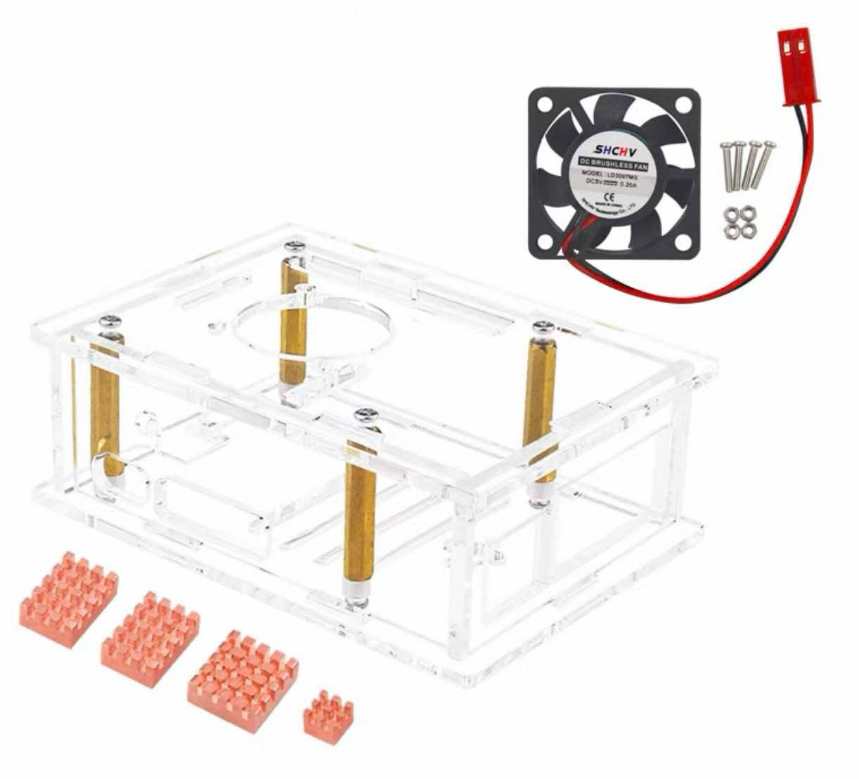 Raspberry Pi 5 Acrylic Case สีใส + cooling fan + pure copper heat sink
