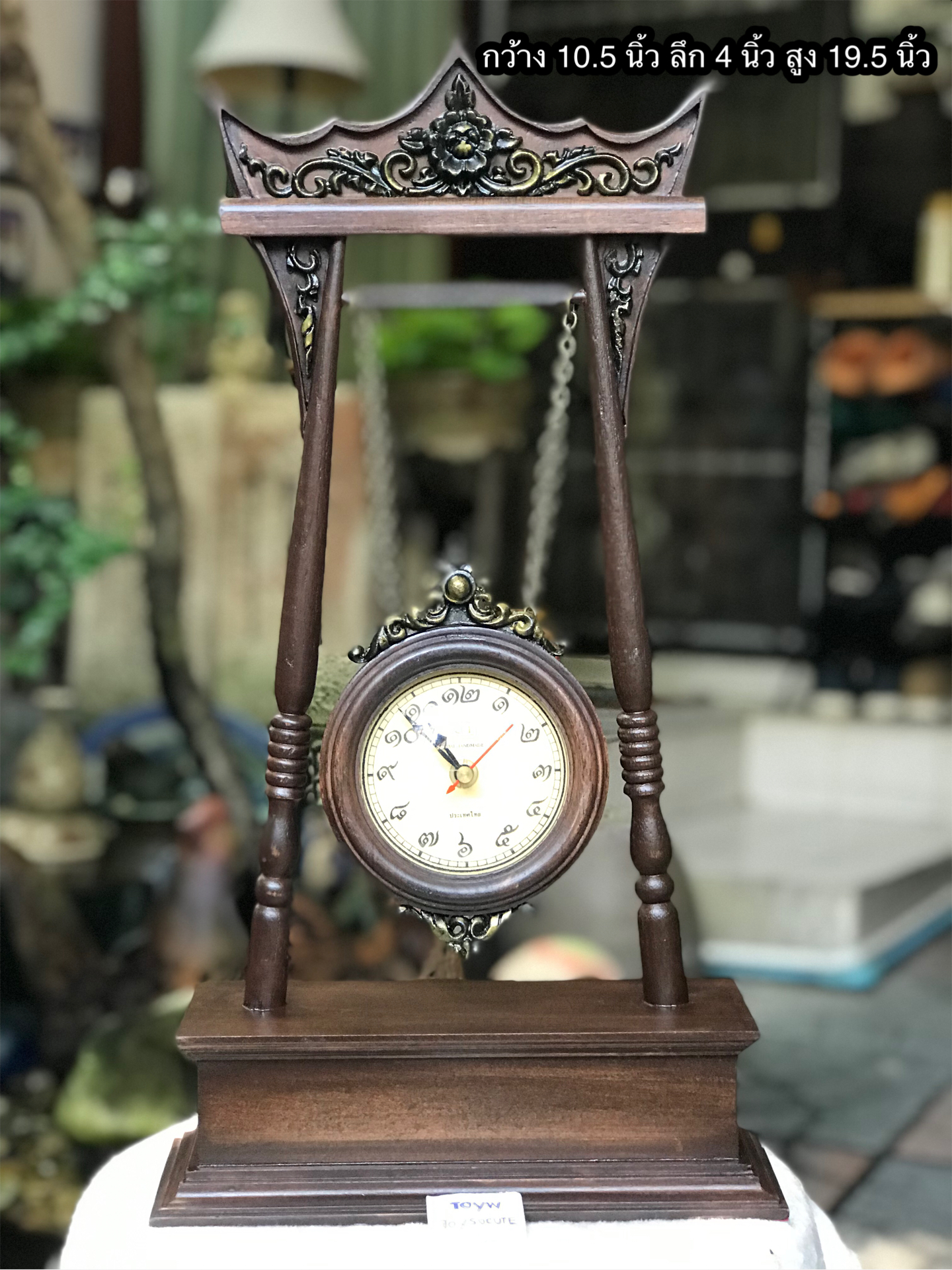 ใช้งานได้ปกติ antique table clock นาฬิกาตั้งโต๊ะไม้จริงทรงเสาชิงช้าจำลอง นาฬิกาโบราณไม้จริง