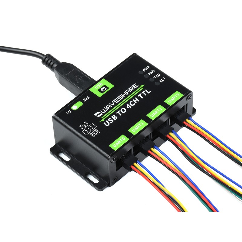 Industrial USB TO 4CH TTL Converter, USB To UART, Multi Protection & Systems Support มาพร้อมสายต่อ 4ชุด (แท้จาก waveshare)