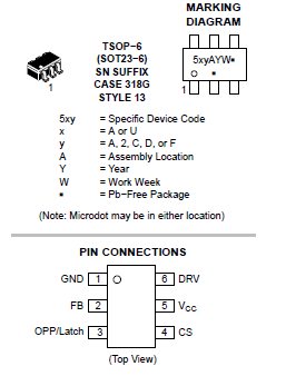 NCP1251 (SOT23-6) PWM Flyback Controller แพ็ค 3 ตัว