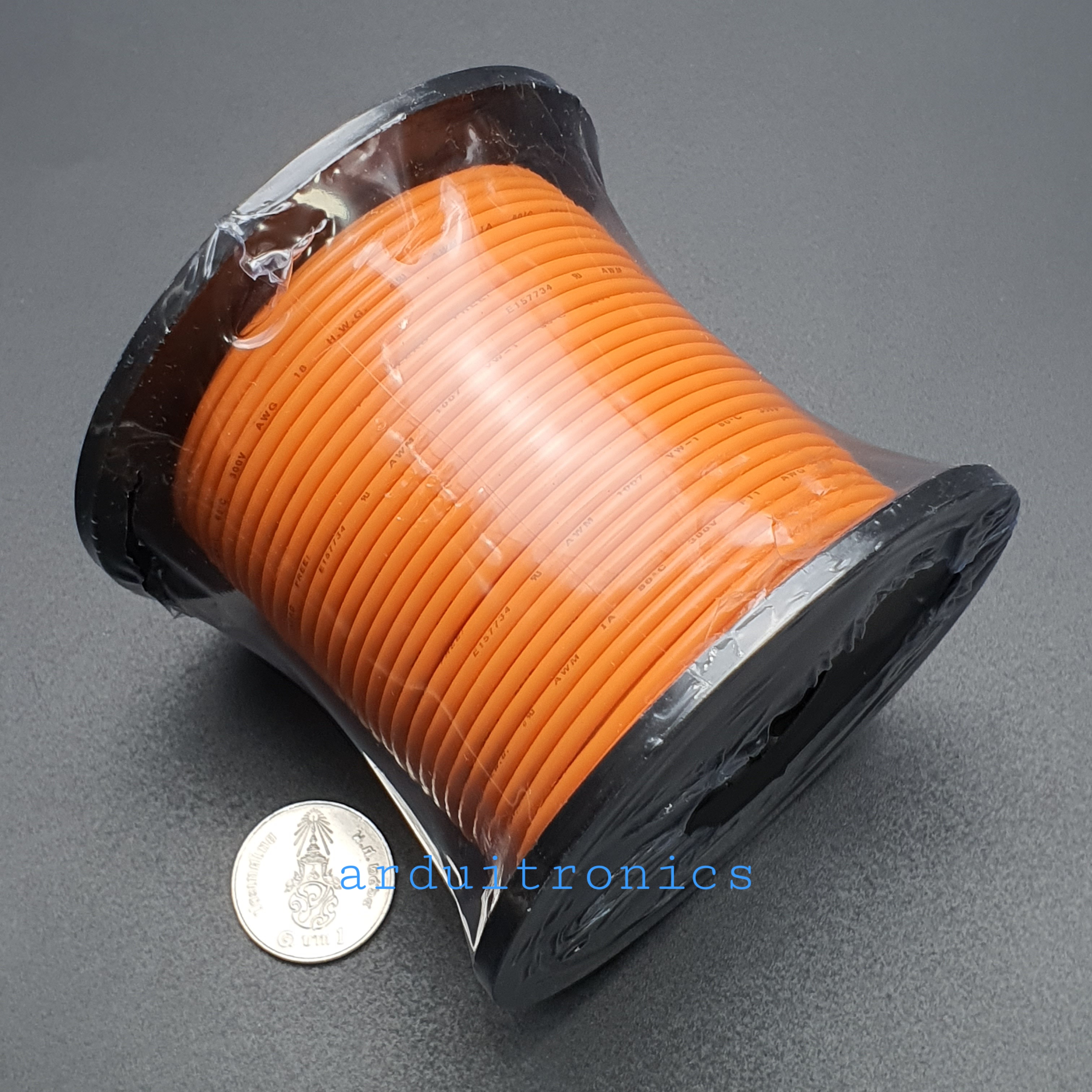 สายไฟอ่อนเส้นเดี่ยว 18AWG UL1007 ความยาว 100 ฟุต (30 เมตร) สีส้ม