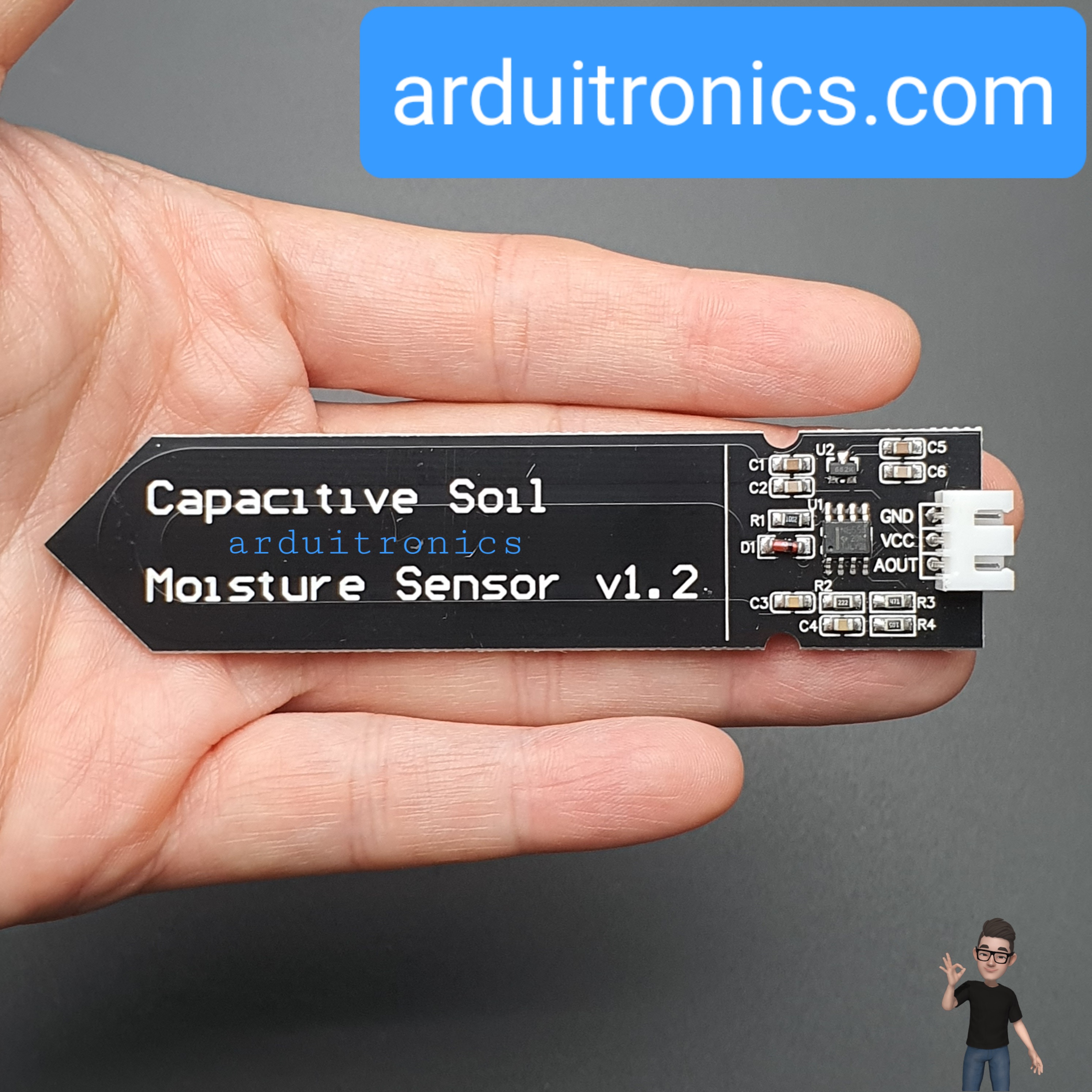 เซ็นเซอร์วัดความชื้นในดินแบบสัมผัส Capacitive Soil Moisture Sensor + สาย cable