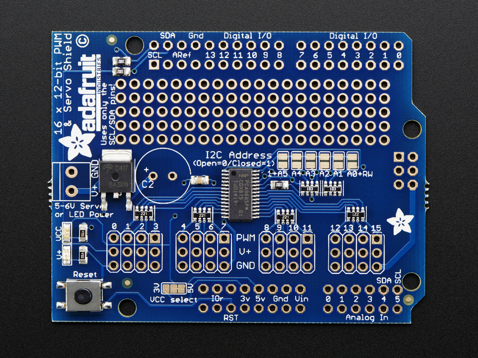 16-Channel 12-bit PWM/Servo Shield - I2C Interface (by Adafruit)