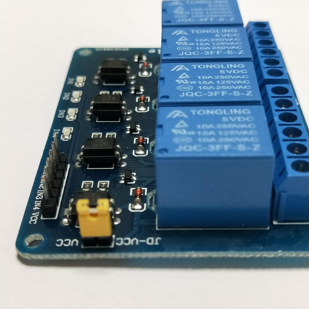 4 Channel Relay Module 5V 10A (หัวรีเลย์ยี่ห้อ Tongling รุ่น JQC-3FF-S-Z)