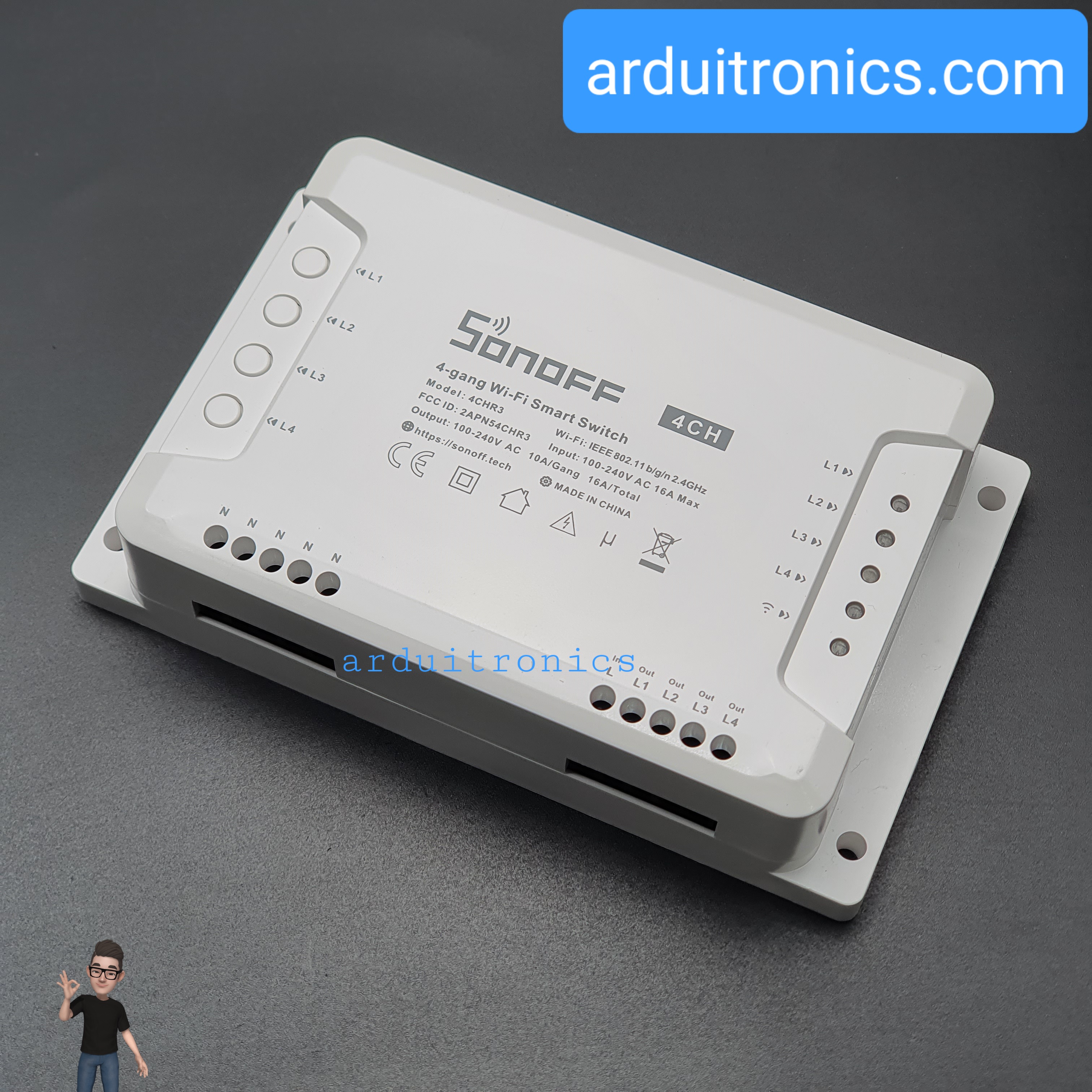 Sonoff 4CH R3 (รุ่นล่าสุด) สวิตซ์ Wi-FI แบบ 4 ช่อง ควบคุมแยกอิสระผ่านปุ่มและแอพ เลือกได้ 3 โหมด รองรับ Google Home, Alexa