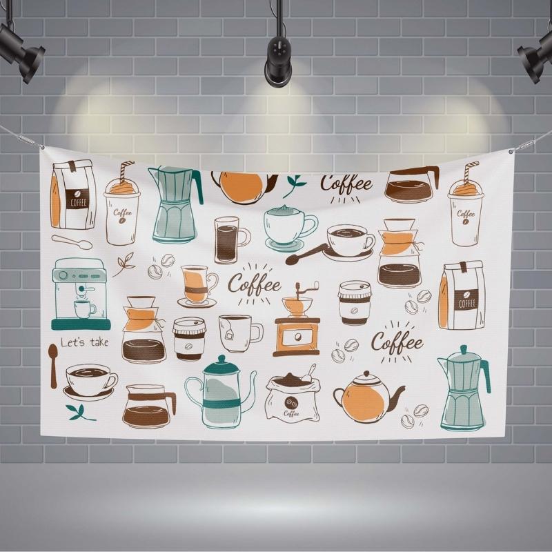 ป้ายผ้า กาแฟ (มีของแถม) ผ้าพิมพ์ลาย ทนแดด ทนฝน แบรนด์ไทย รับประกัน