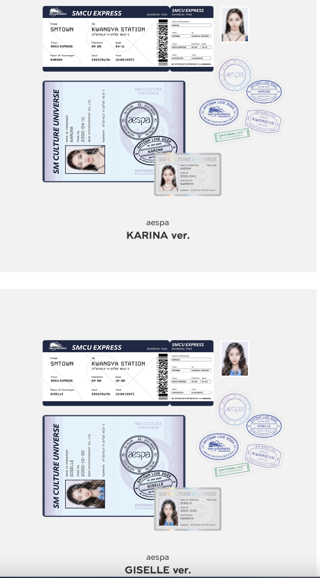 SMTOWN - ของสะสม SMTOWN LIVE 2022 : SMCU EXPRESS KWANGYA OFFICIAL MD -Aespa Passport set ระบุ ชื่อ ที่ต้องการ